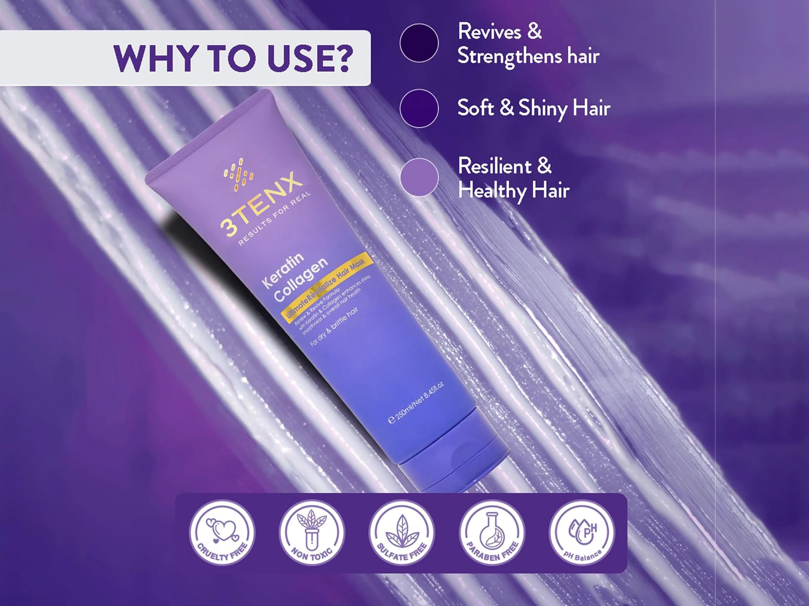 3Tenx Ultimate Revitalize Keratin Collagen Hair Mask For Dry & Brittle Hair - Image 3