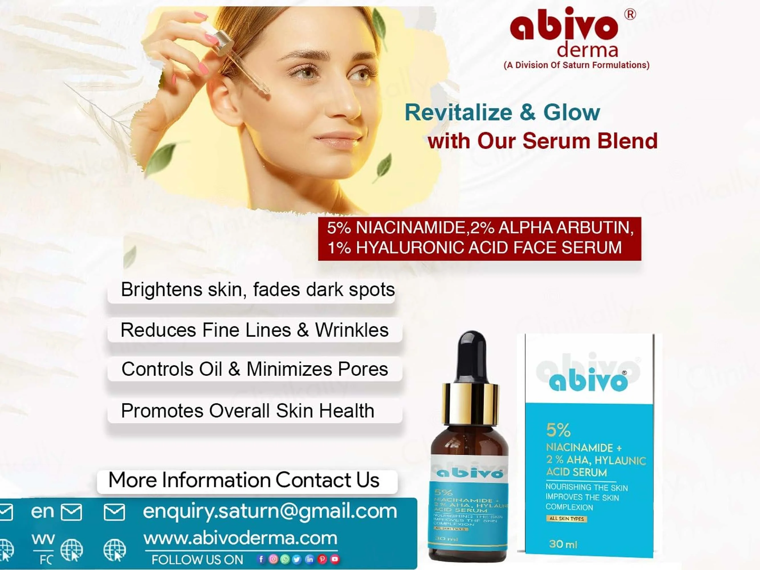 Abivo 5% Niacinamide + 2% Alpha Arbutin + 1% Hyaluronic Acid Face Serum - Image 3