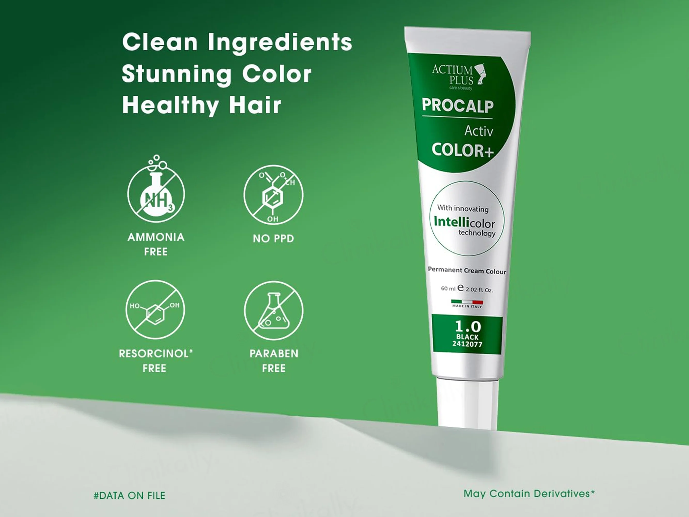 Actium Plus Procalp Activ Color+ Nourishing Gentle Permanent Colouring Cream Kit - 1.0 Black - Image 2
