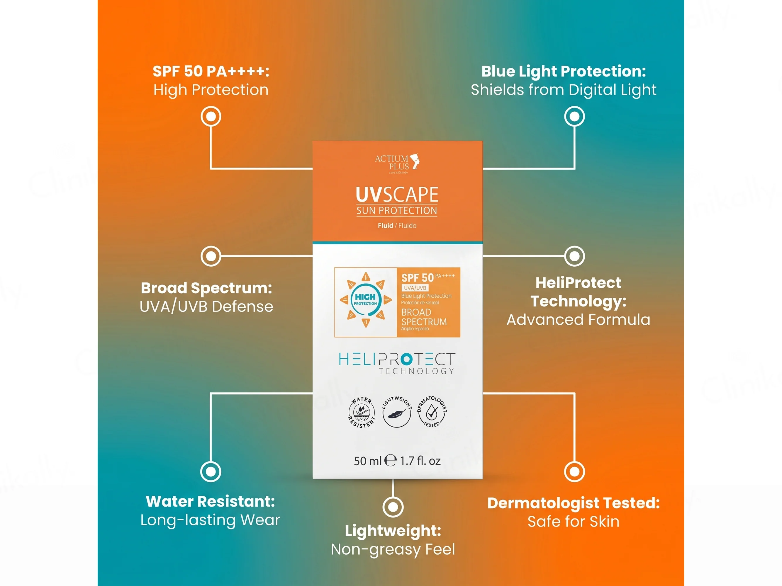 Actium Plus UVscape Sun Protection Broad Spectrum Fluid Sunscreen SPF 50 PA++++ - Image 2