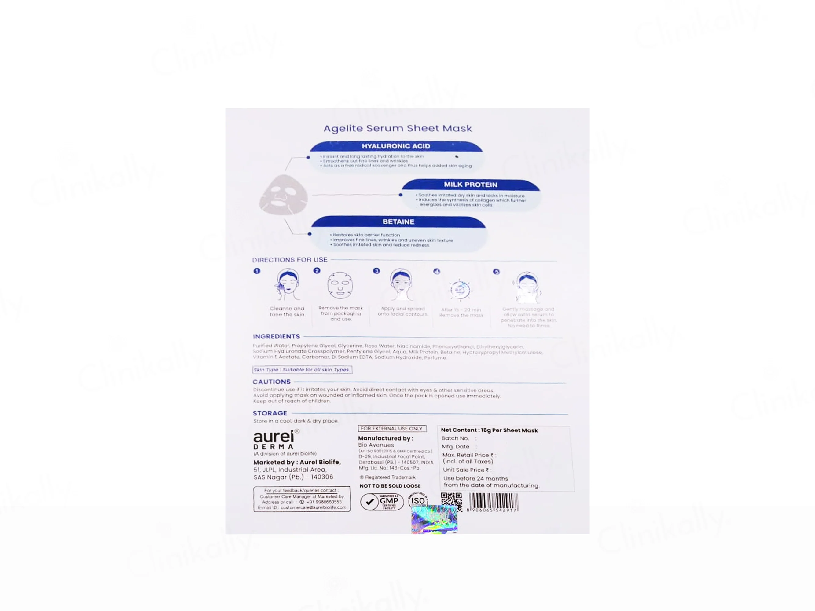 Agelite Serum Anti-Aging Sheet Mask With Hyaluronic Acid & Milk Protein - Image 3
