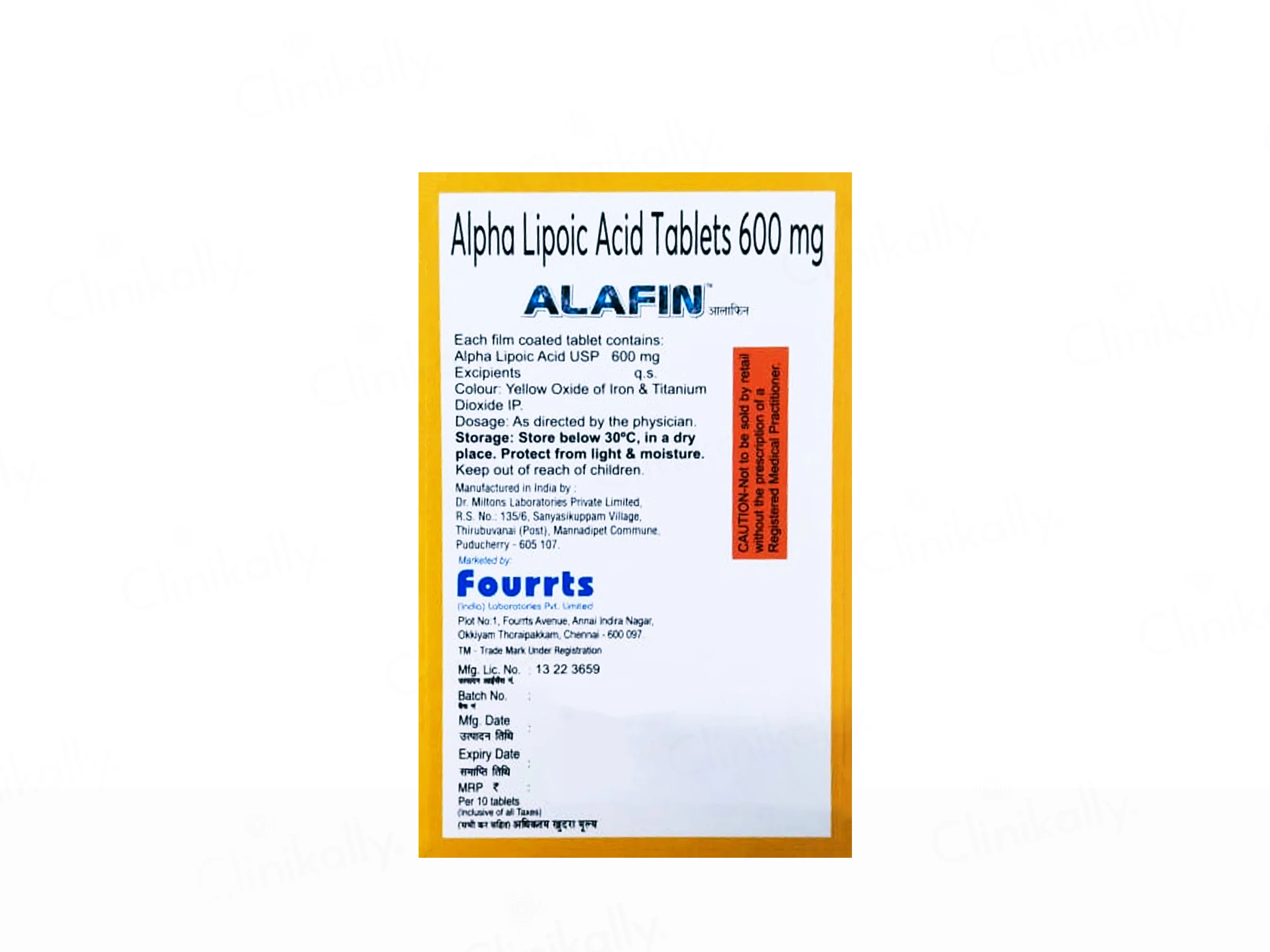 Alafin Alpha Lipoic Acid 600mg Tablet - Image 2