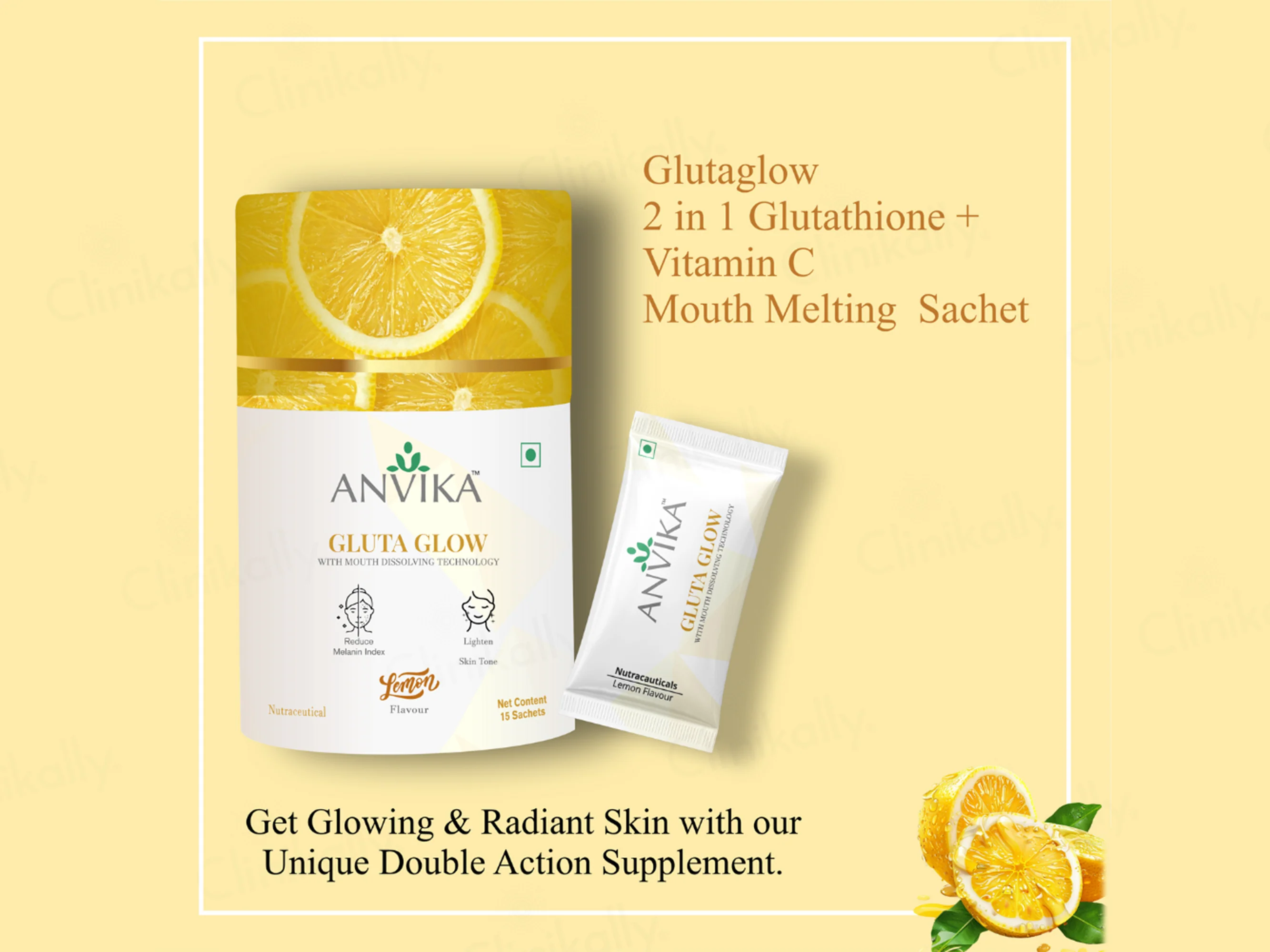 Anvika Gluta Glow Mouth Dissolving Nutraceutical Powder - Lemon Flavour - Image 3