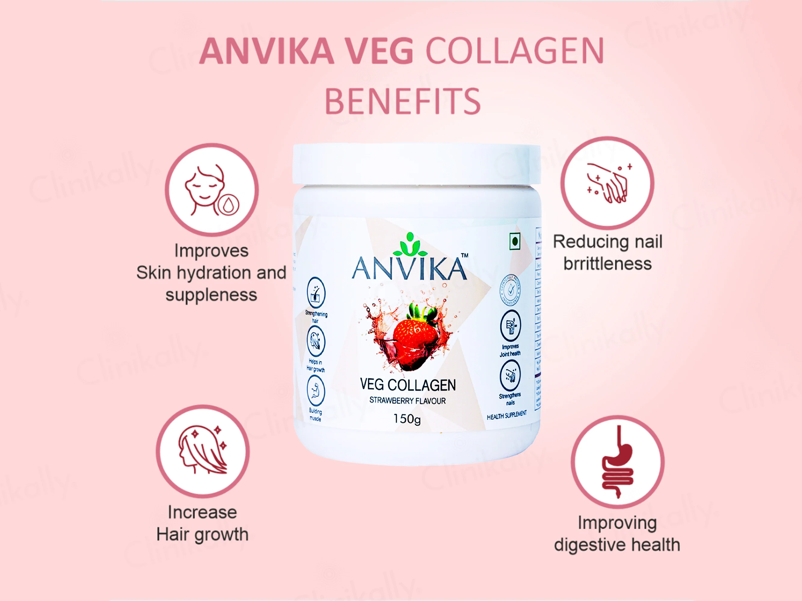 Anvika Veg Collagen Health Supplement Powder - Strawberry Flavour - Image 3