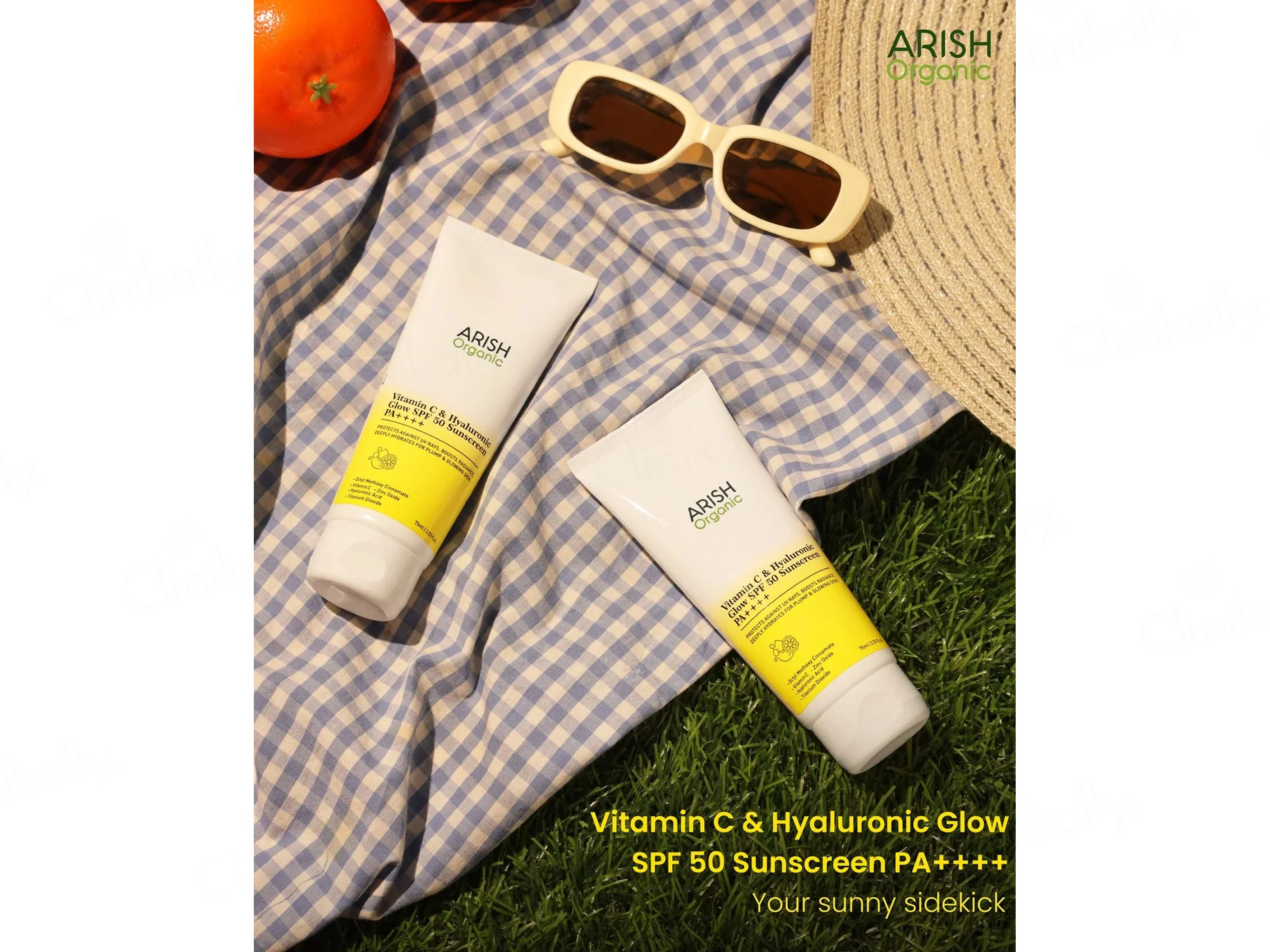 Arish Organic Vitamin C & Hyaluronic Acid Glow Sunscreen SPF 50 PA++++ - Image 3