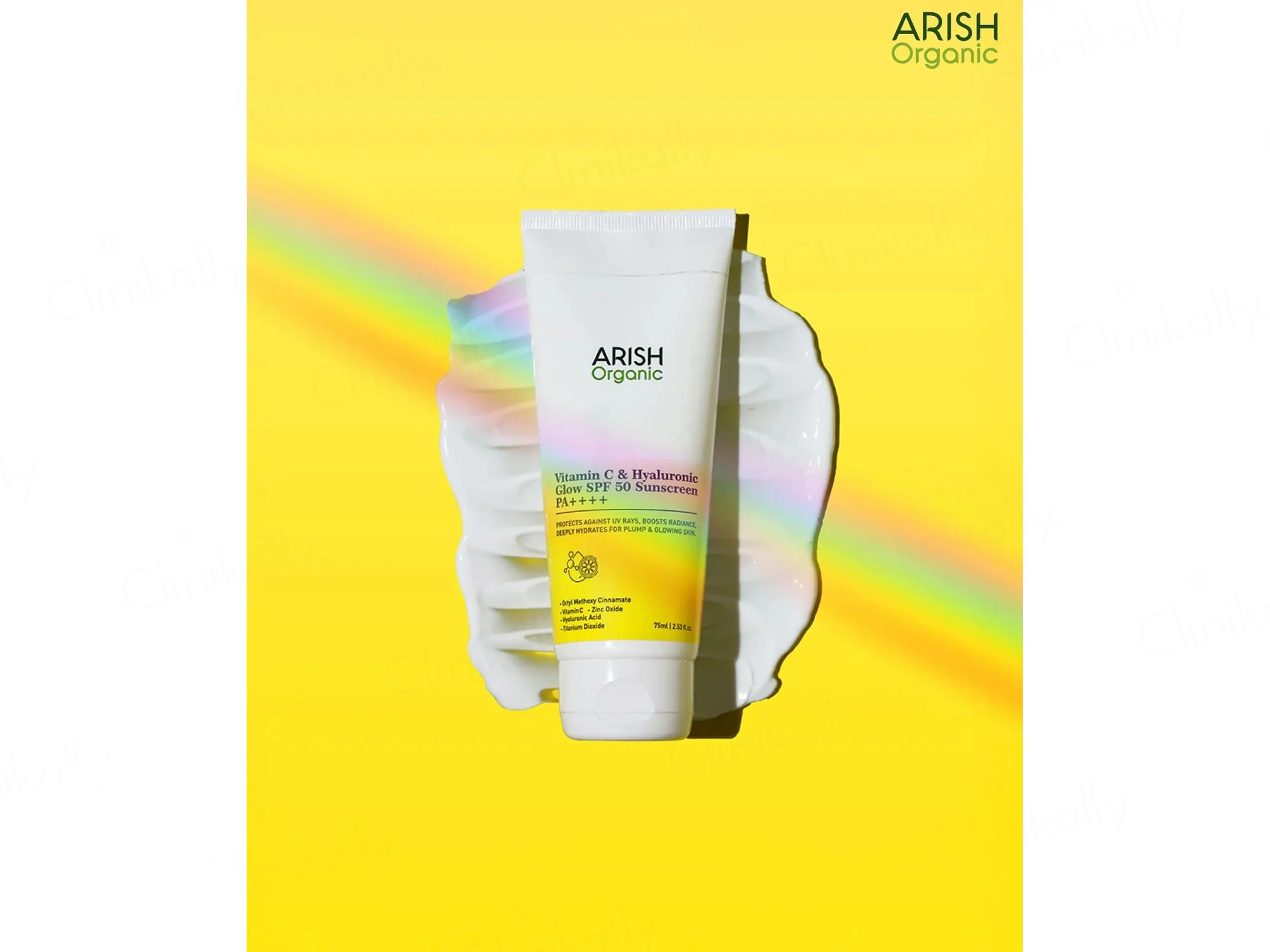 Arish Organic Vitamin C & Hyaluronic Acid Glow Sunscreen SPF 50 PA++++ - Image 5