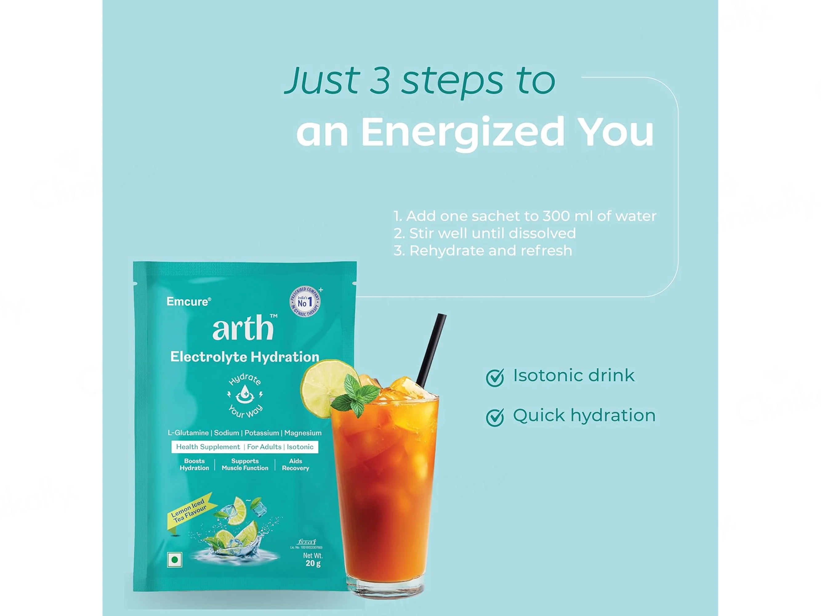 Arth Electrolyte Hydration Health Supplement Powder - Lemon Iced Tea Flavour - Image 6