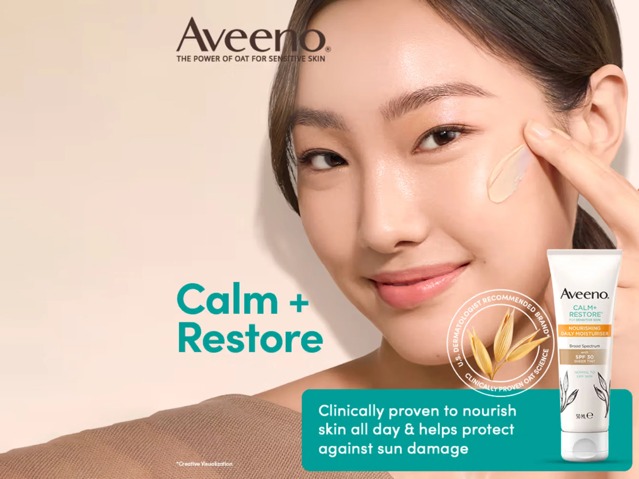 Aveeno Calm+ Restore Nourishing Daily Moisturiser Sheer Tint SPF 30 - Image 2