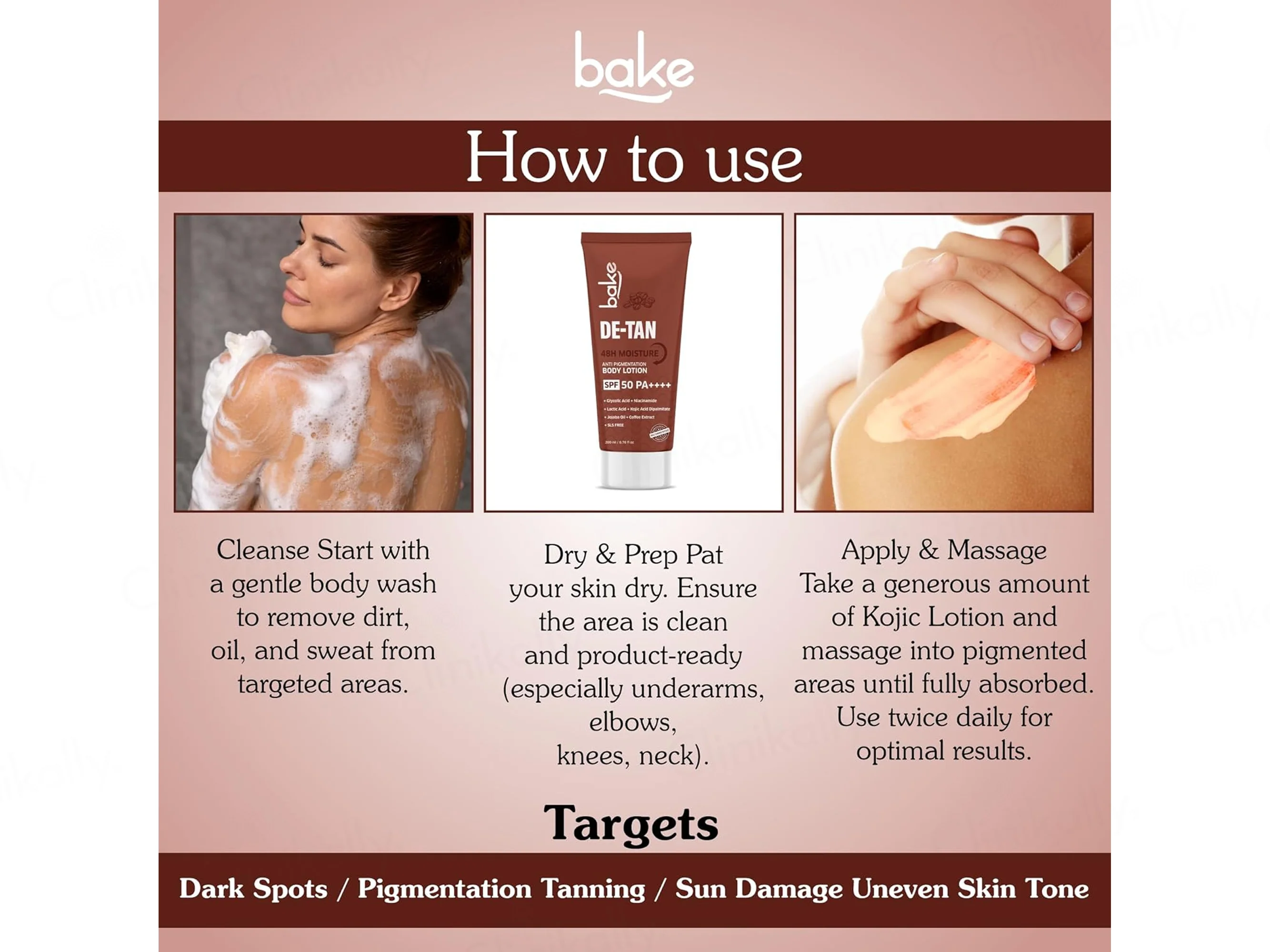 Bake De-Tan Anti Pigmentation Body Lotion SPF 50 PA++++ - Image 7