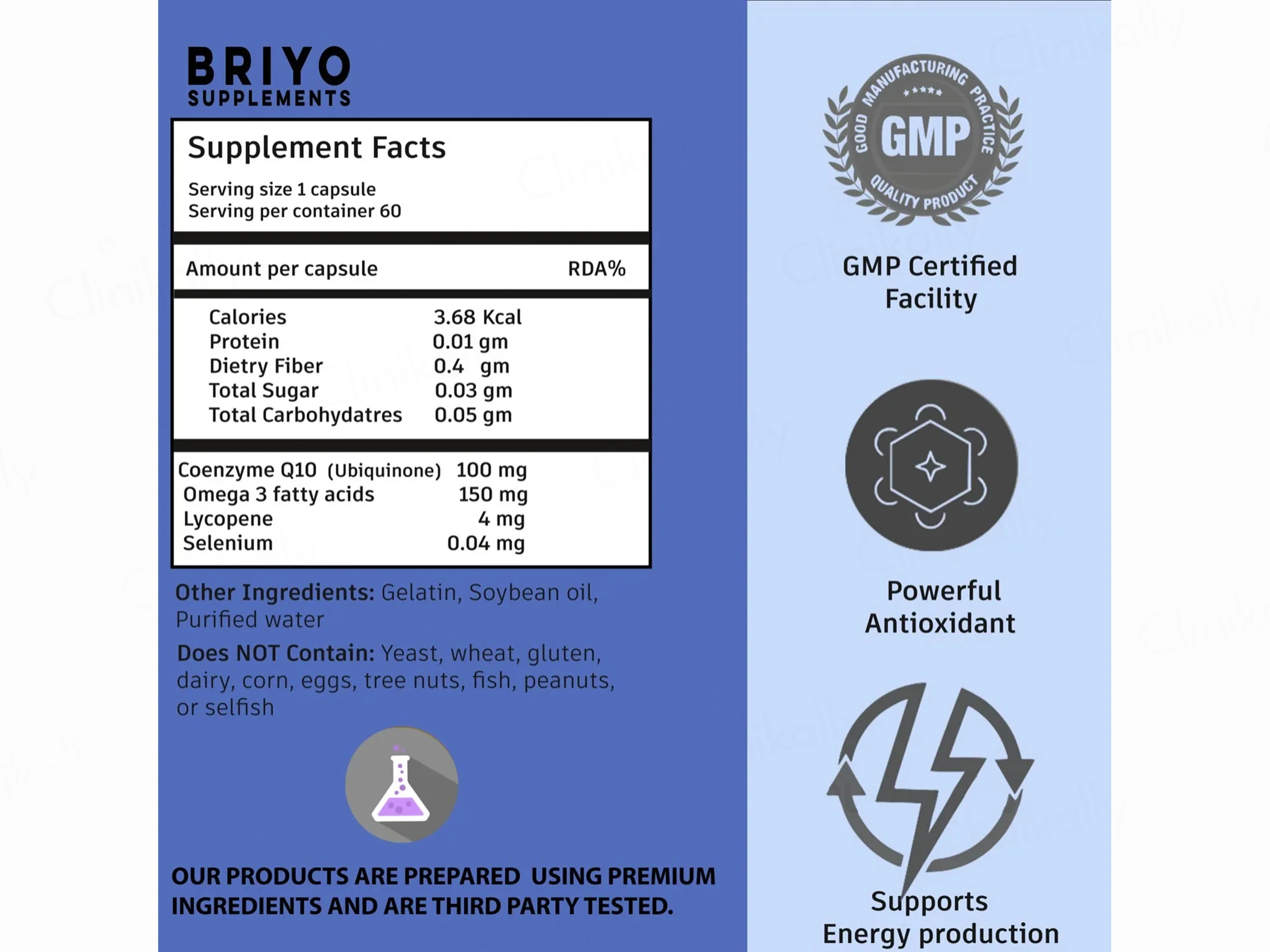 Briyo Coenzyme Q-10 + Omega-3 Dietary Supplement Softgel Capsule - Image 4