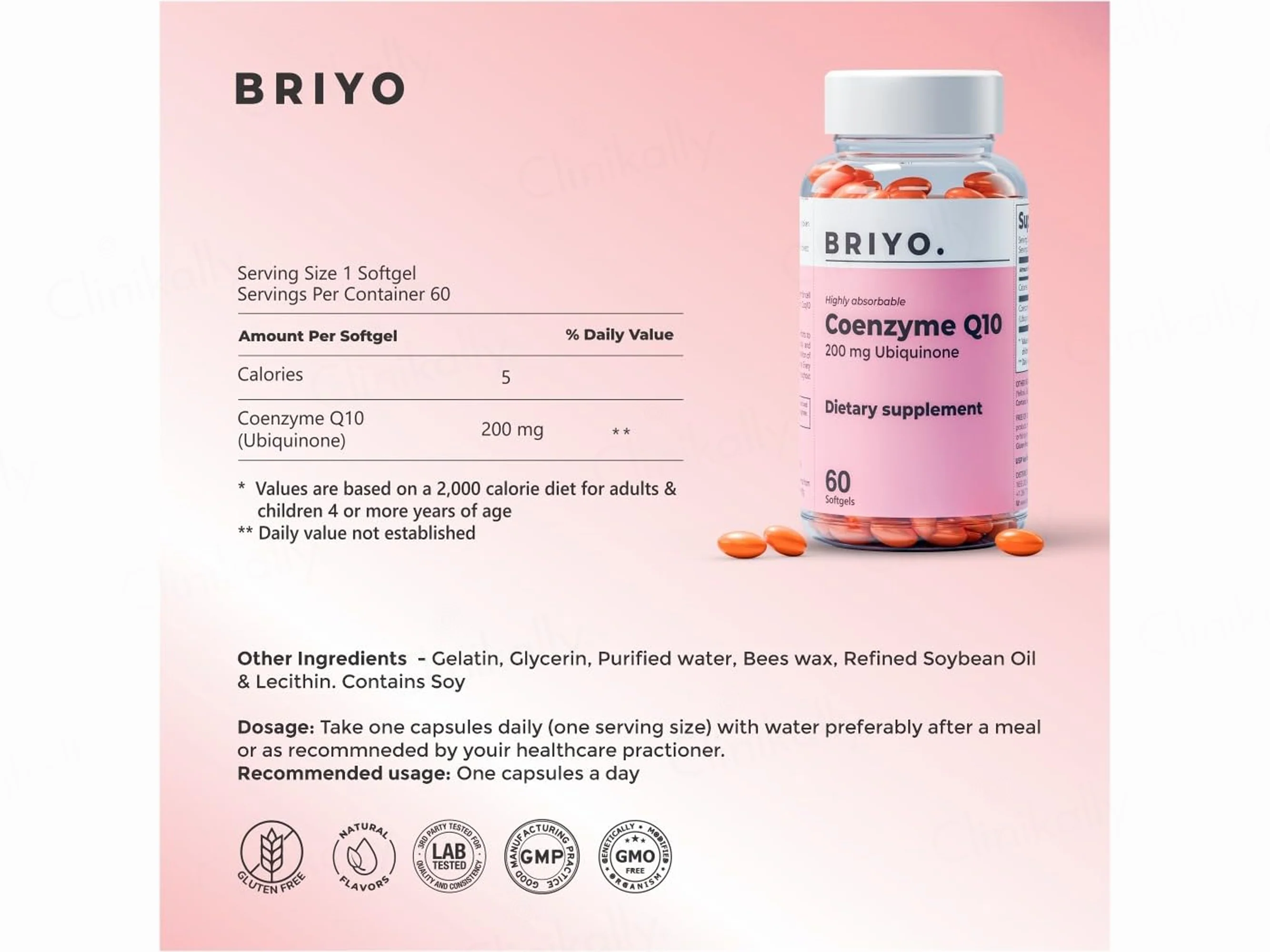Briyo Coenzyme Q10 200 mg Dietary Supplement Capsule - Image 3