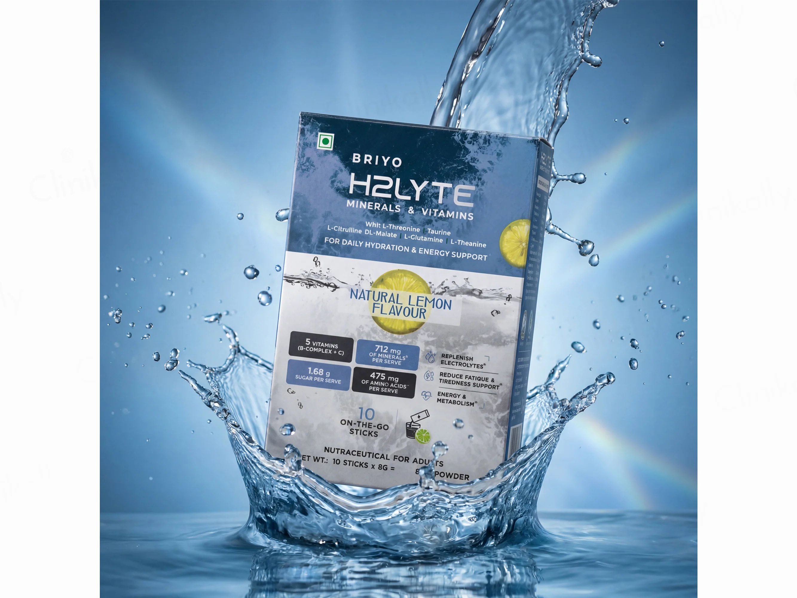 Briyo H2Lyte Minerals & Vitamins Daily Hydration Nutraceutical Powder - Natural Lemon Flavour - Image 4