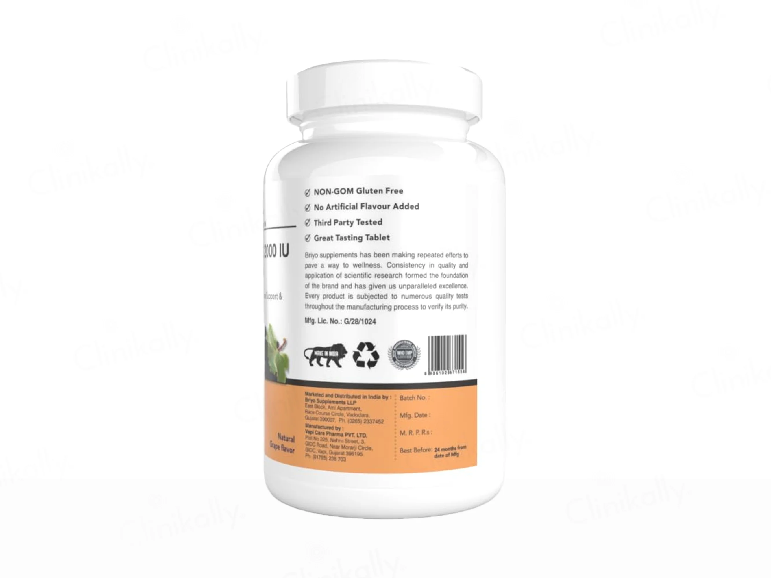 Briyo Vitamin D3 2000 IU Chewable Tablet - Natural Grape Flavour - Image 4