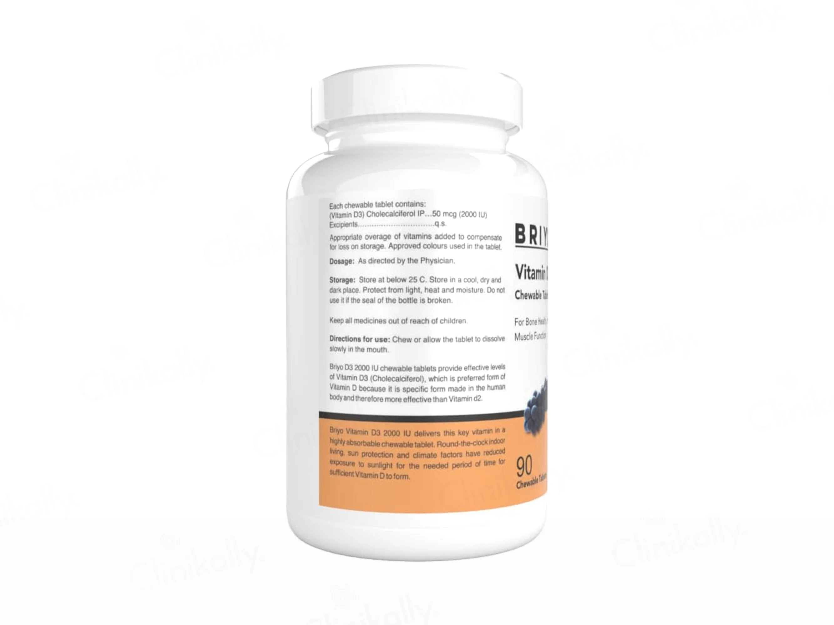 Briyo Vitamin D3 2000 IU Chewable Tablet - Natural Grape Flavour - Image 5