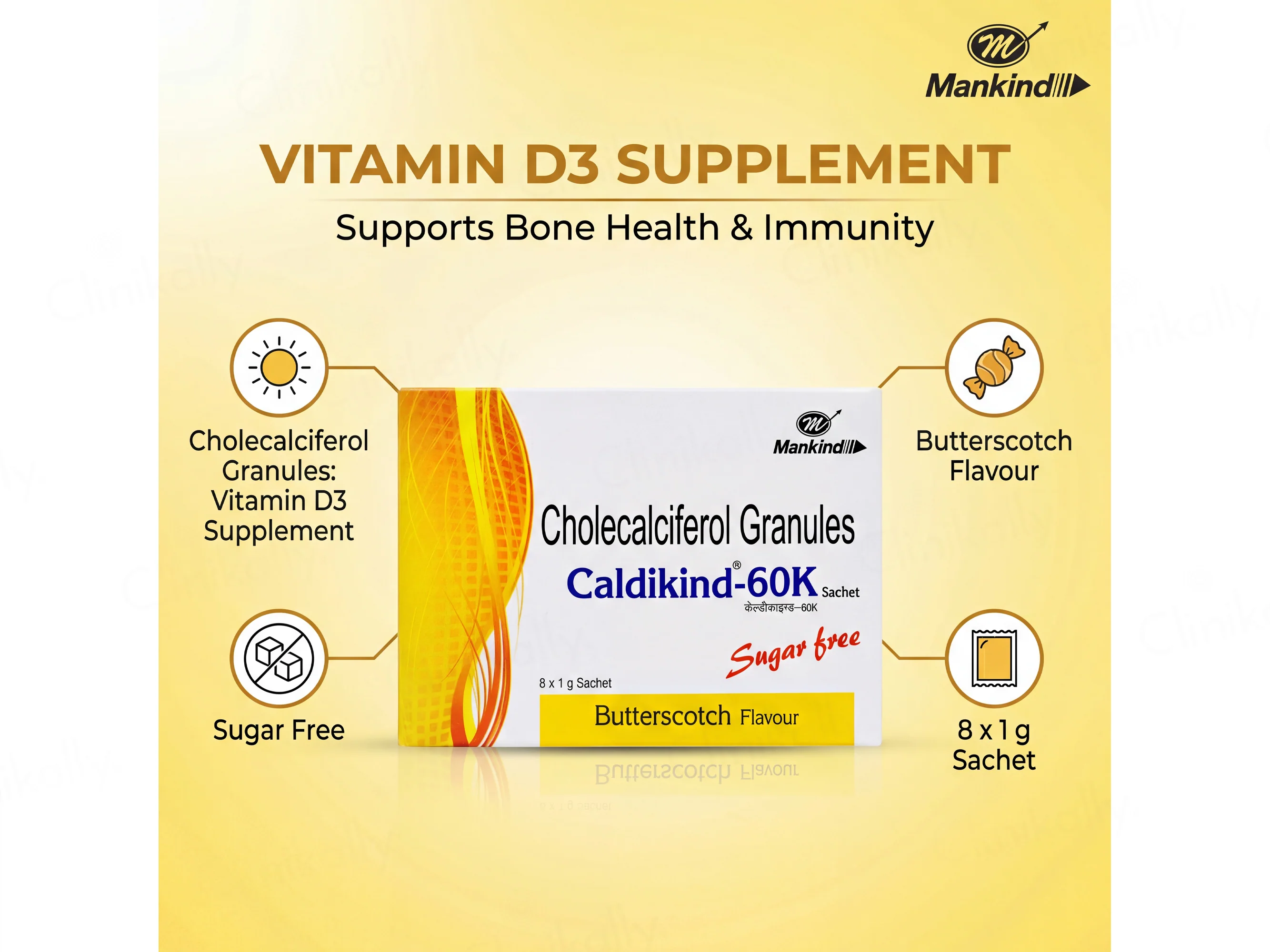 Caldikind-60K Cholecalciferol Sugar Free Granules - Butterscotch Flavour - Image 2