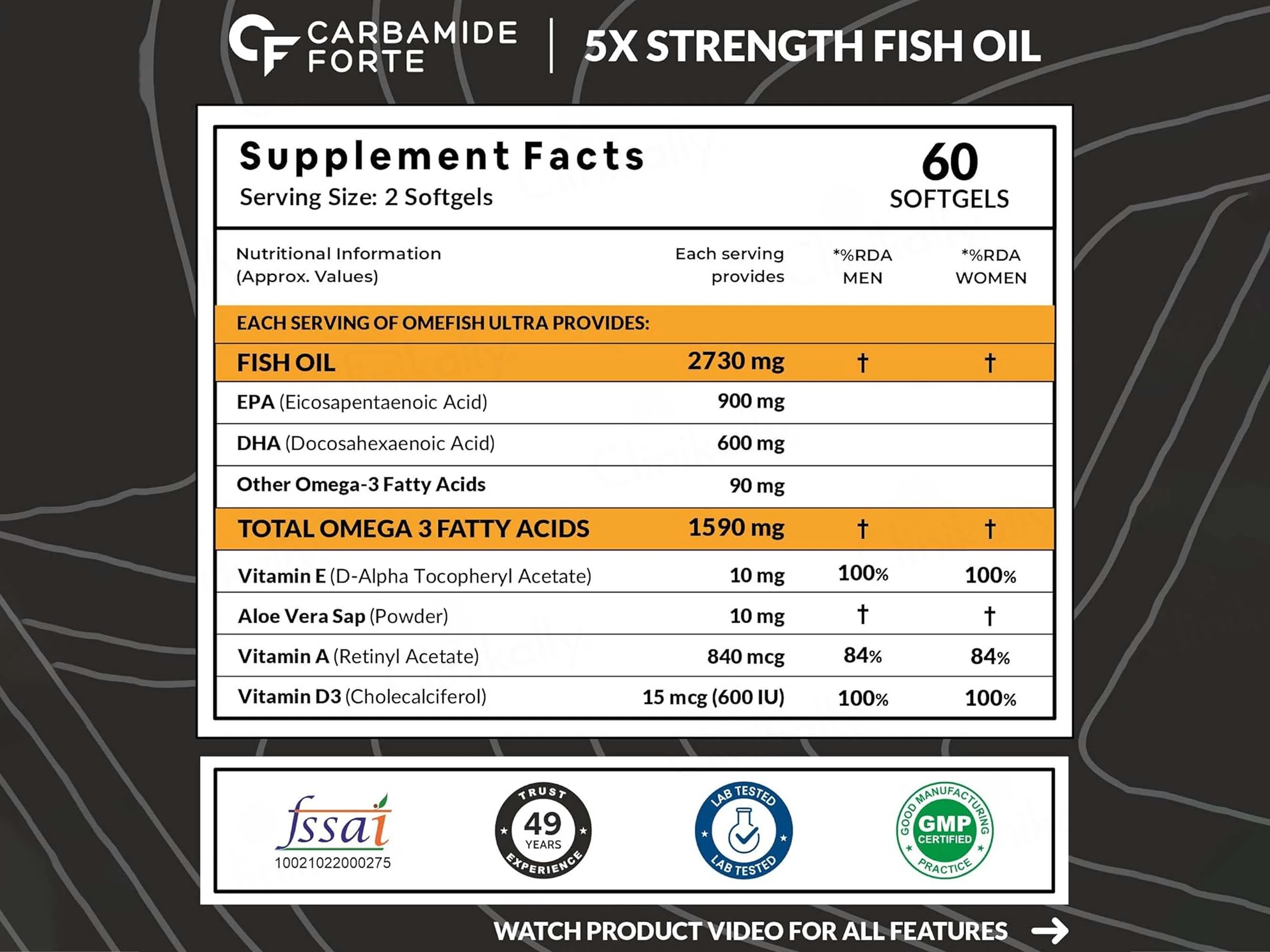 Carbamide Forte 5x Strength Omega-3 Fish Oil Nutraceutical Softgel Capsule - Image 2