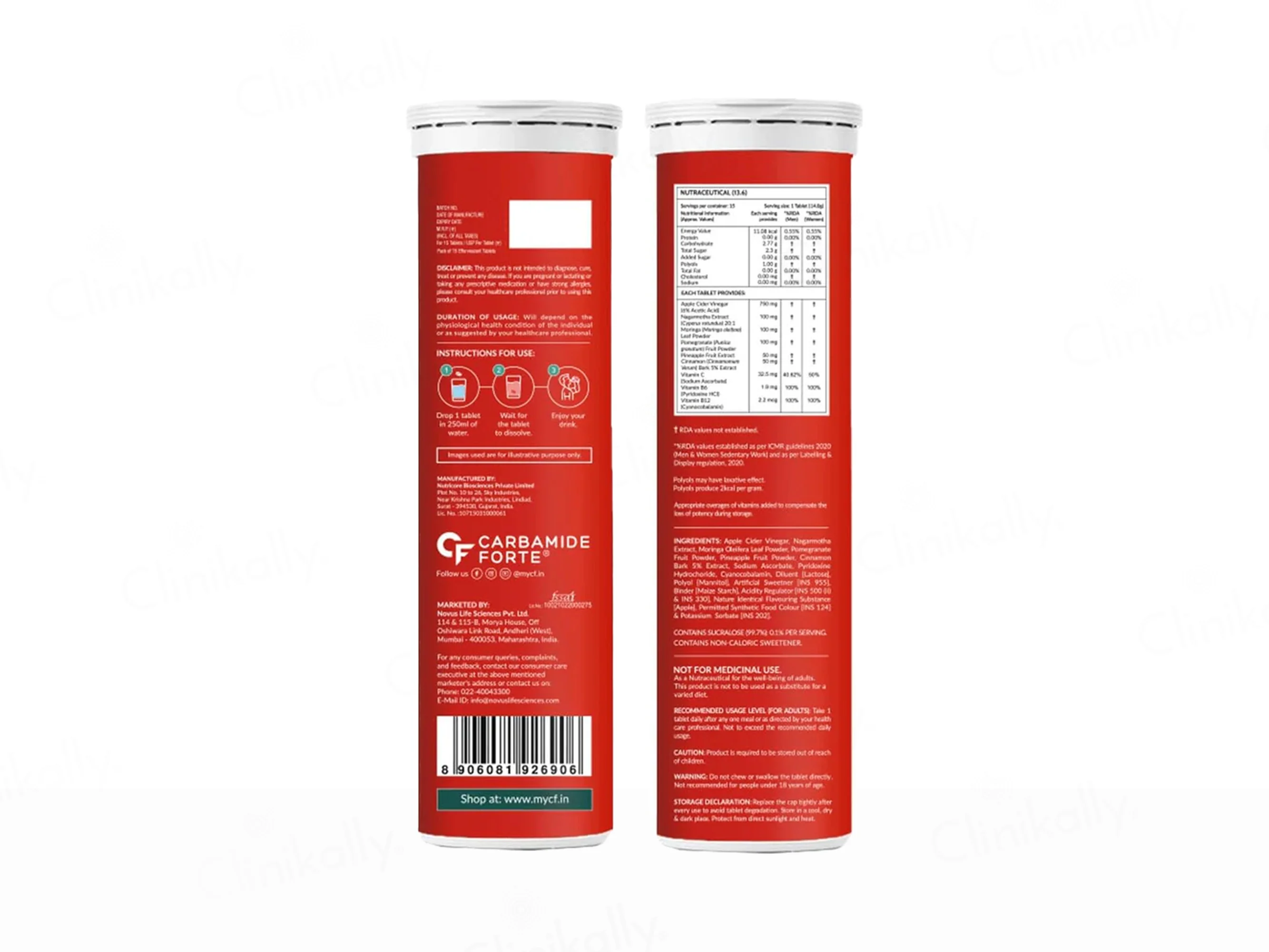 Carbamide Forte Apple Cider Vinegar Nagarmotha + Moringa Effervescent Tablet - Apple Flavour - Image 12