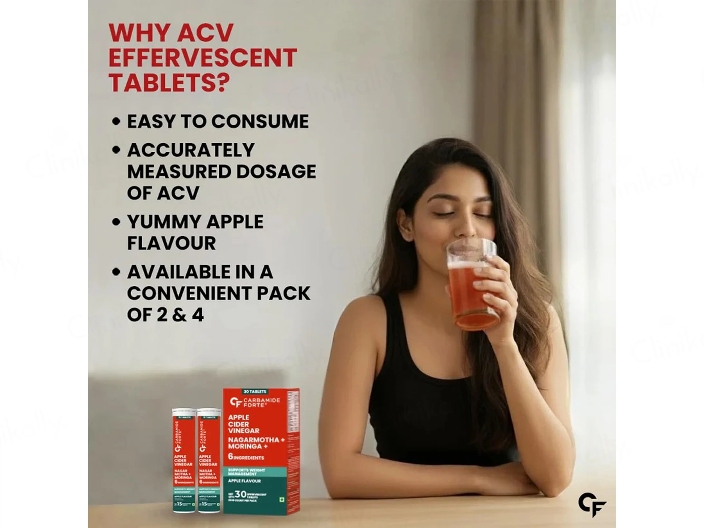 Carbamide Forte Apple Cider Vinegar Nagarmotha + Moringa Effervescent Tablet - Apple Flavour - Image 5