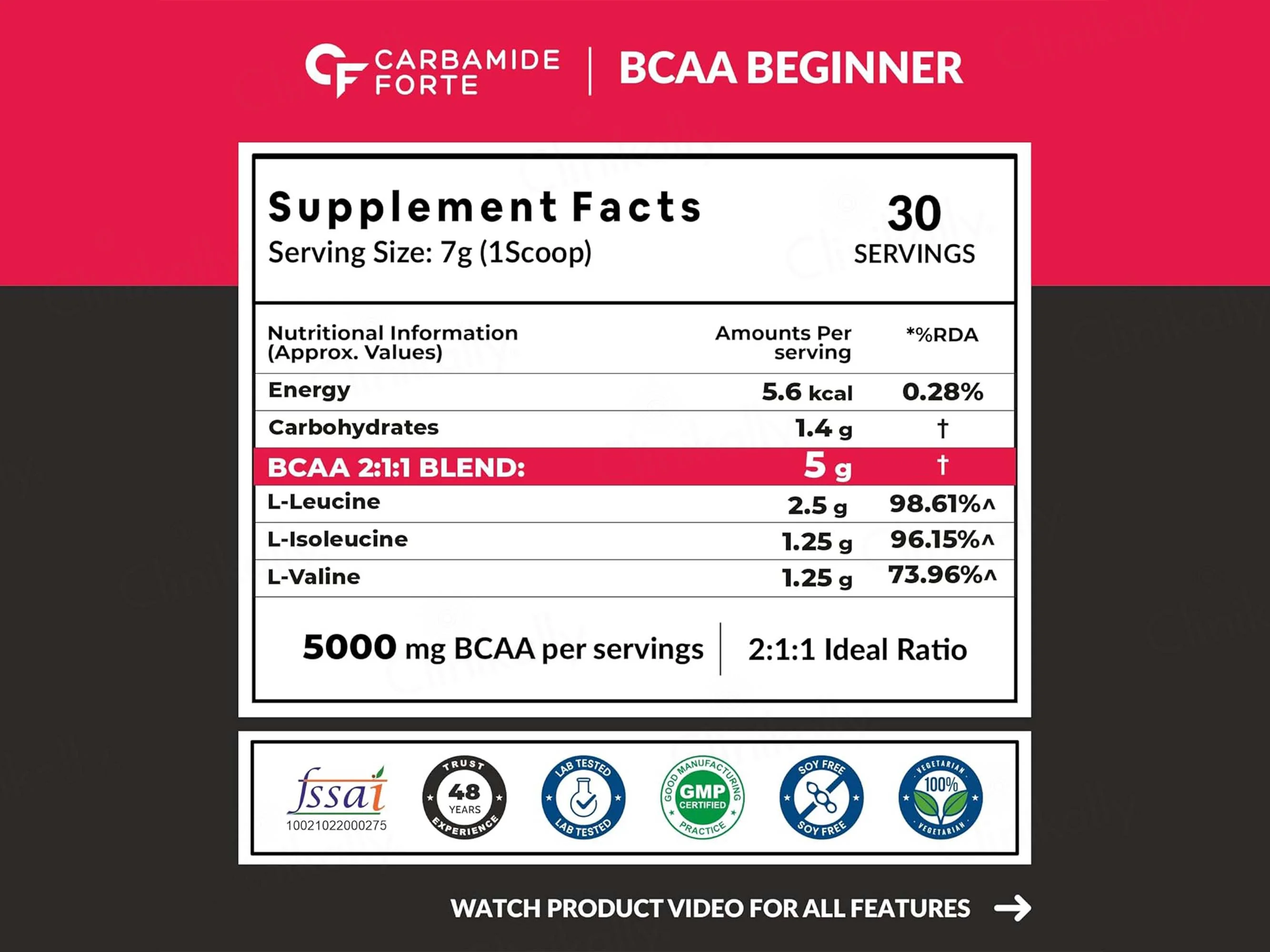 Carbamide Forte BCAA 5000mg Powder - Watermelon Flavour - Image 3