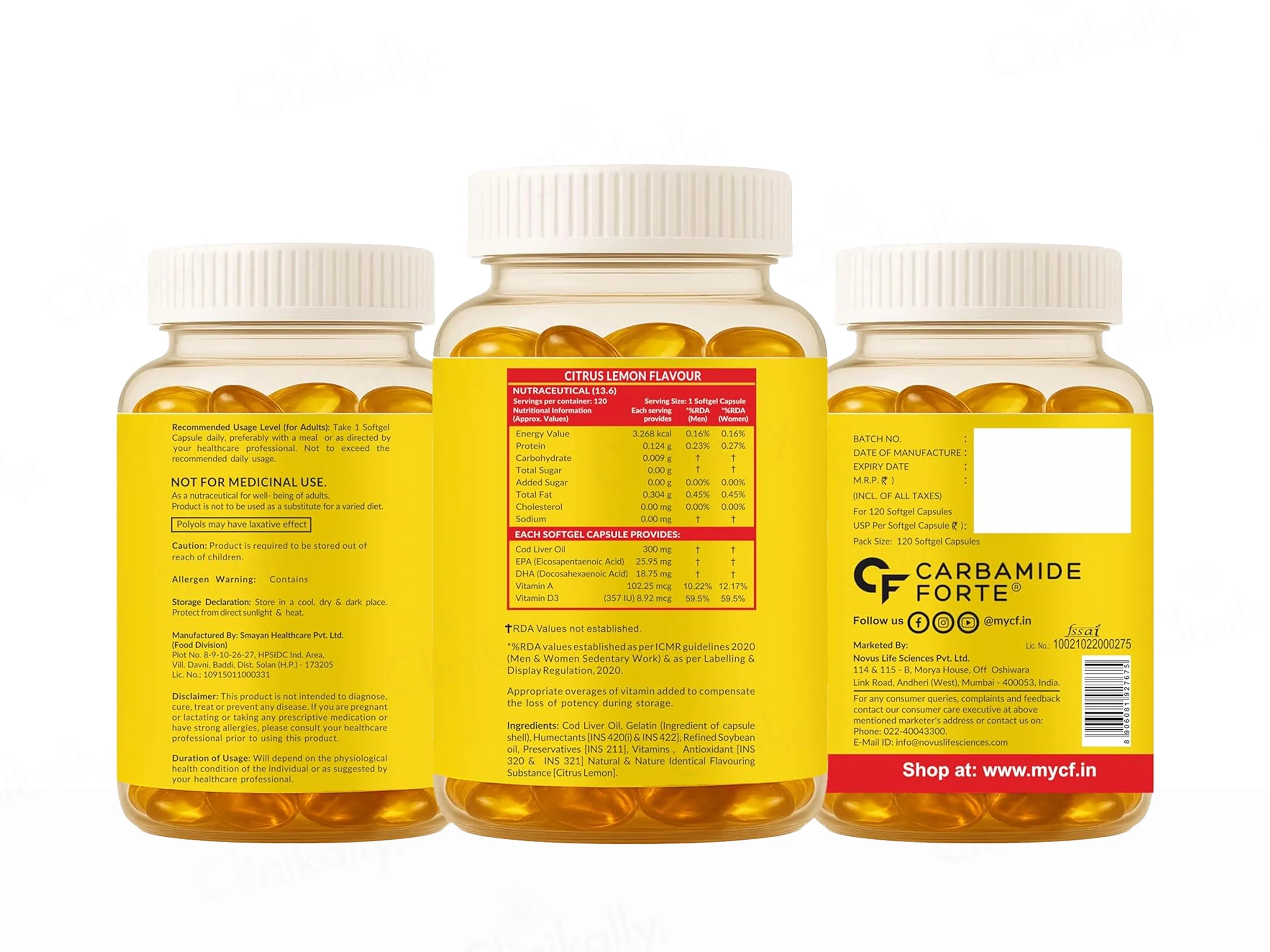 Carbamide Forte Cod Liver Oil With Vitamin A + D3 Softgel Capsule - Lemon Flavour - Image 11