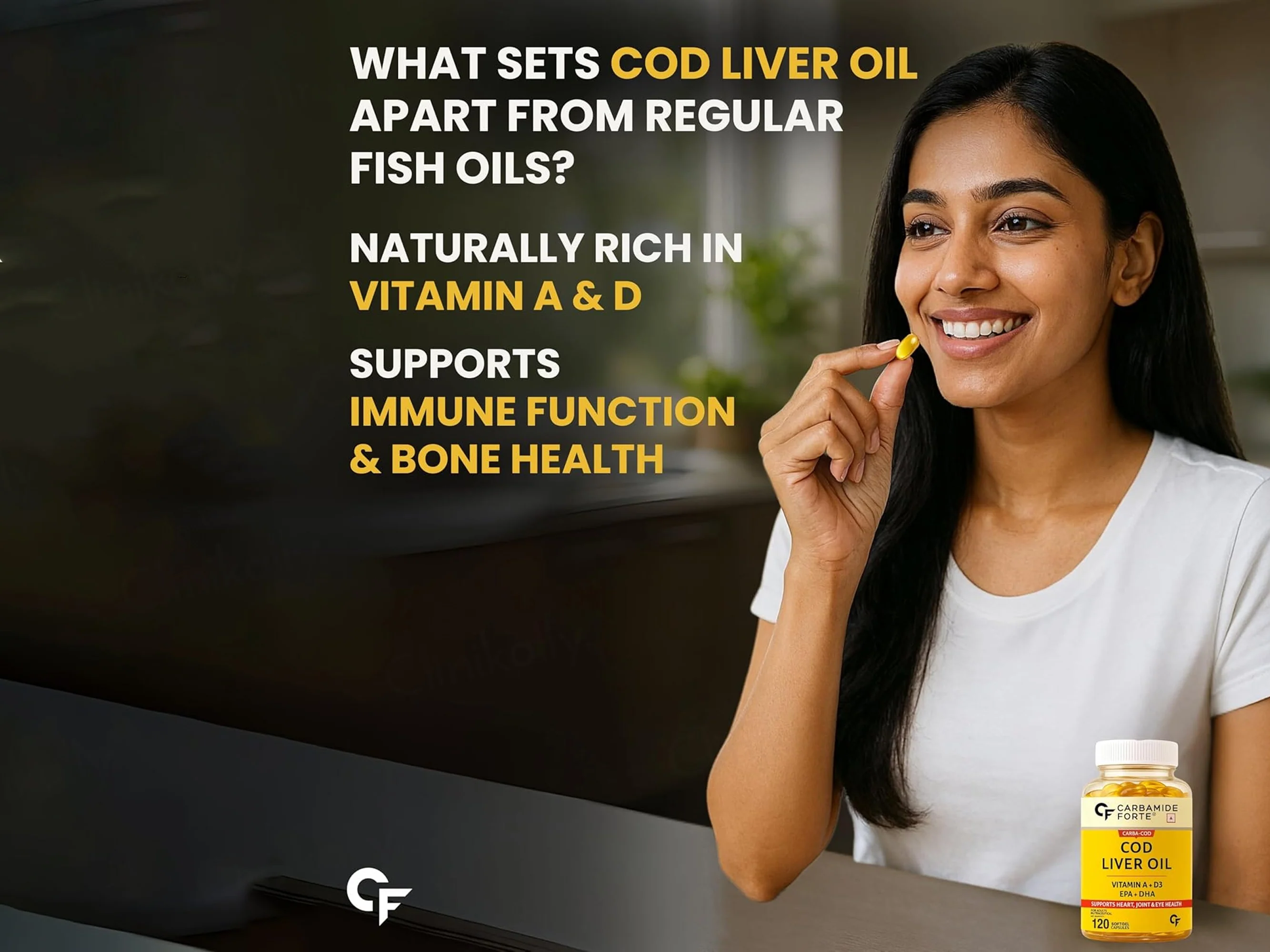 Carbamide Forte Cod Liver Oil With Vitamin A + D3 Softgel Capsule - Lemon Flavour - Image 9