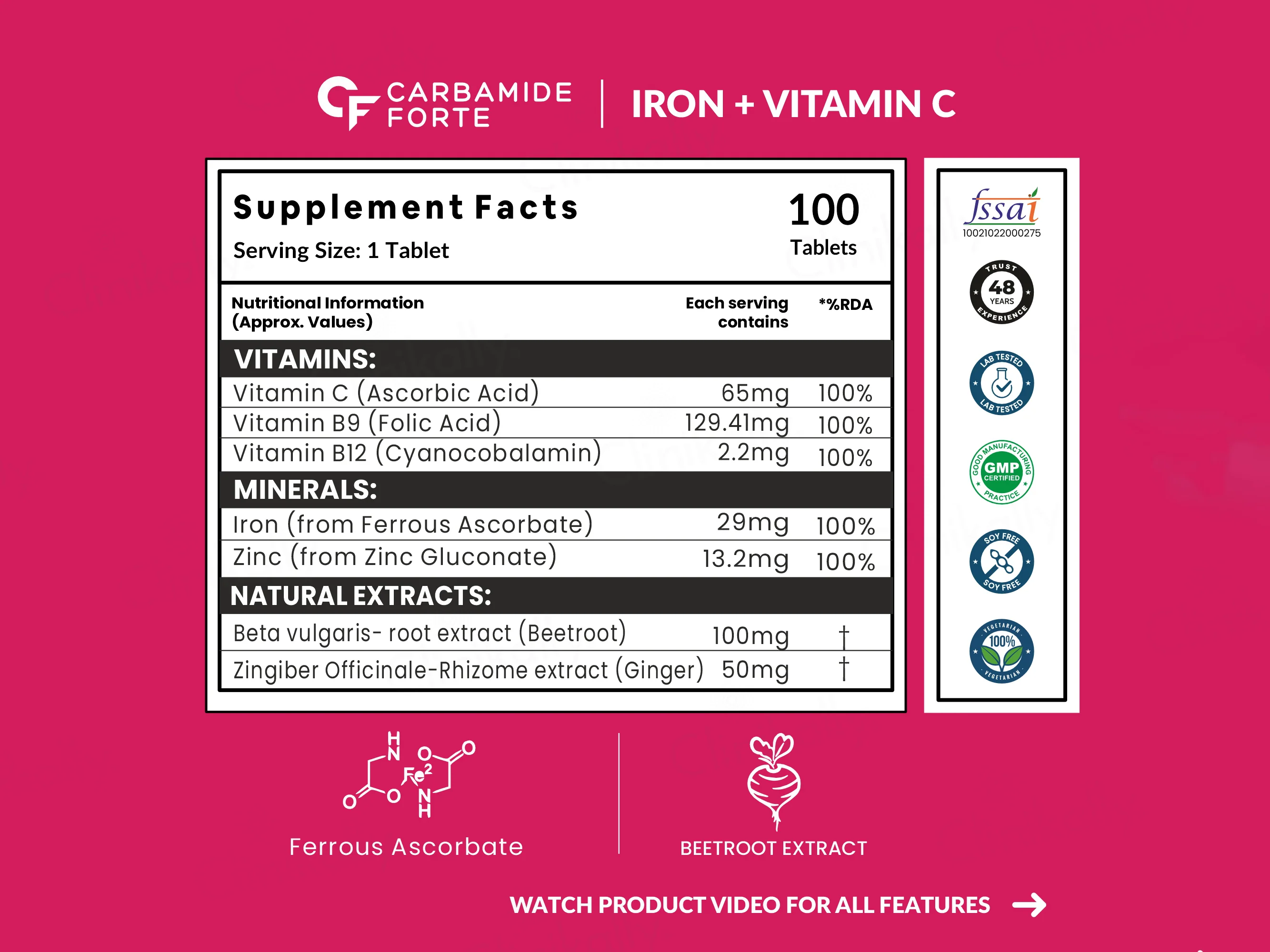 Carbamide Forte Iron, Vitamin C, Zinc, Vitamin B12, Folic Acid Tablet - Image 3