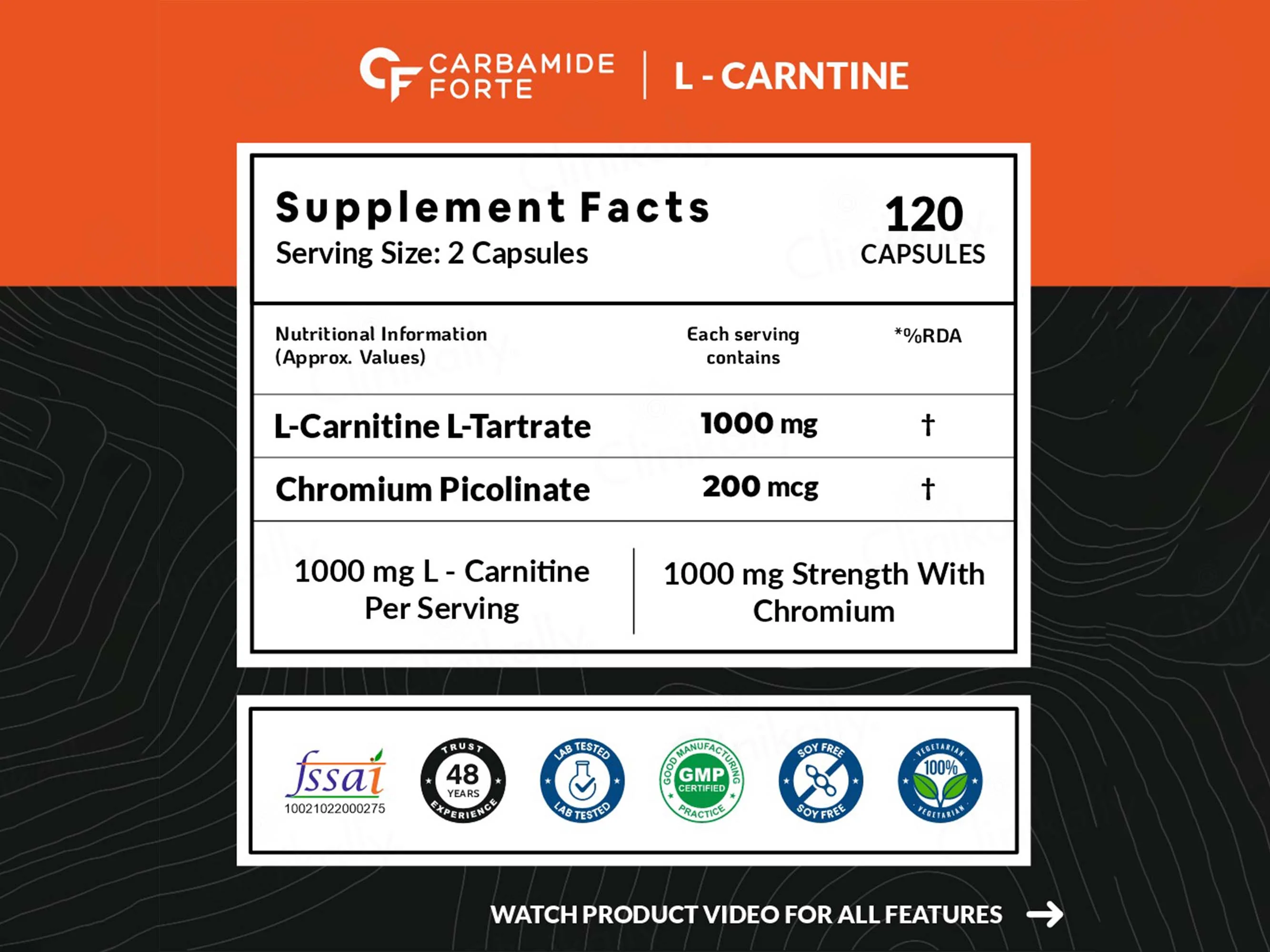 Carbamide Forte L-Carnitine Tartrate 1000mg Capsule - Image 3