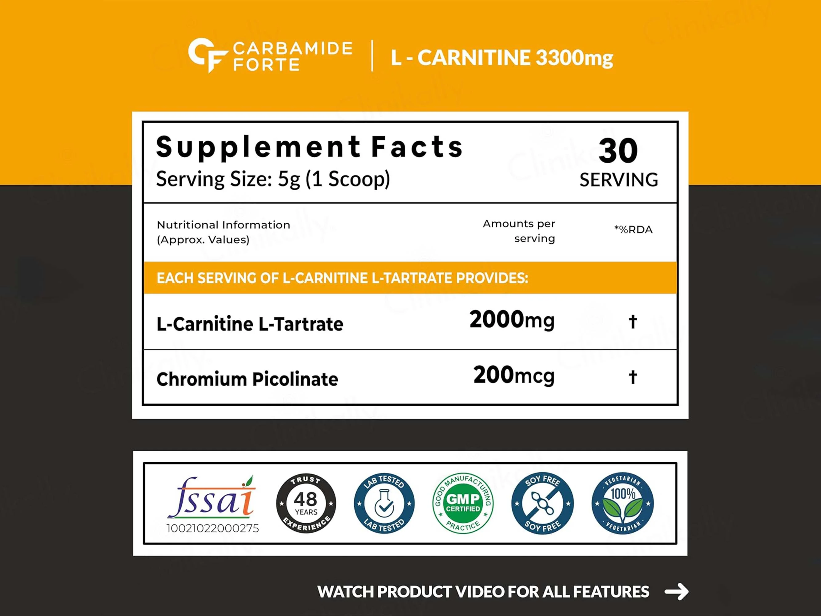 Carbamide Forte L-Carnitine L-Tartrate 2000mg Pre & Post Workout Powder - Mango Flavour - Image 2