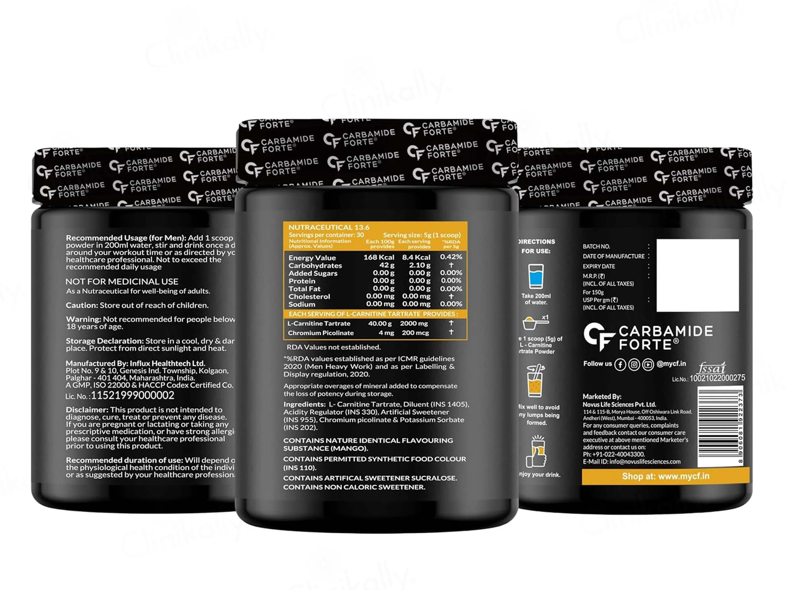 Carbamide Forte L-Carnitine L-Tartrate 2000mg Pre & Post Workout Powder - Mango Flavour - Image 8