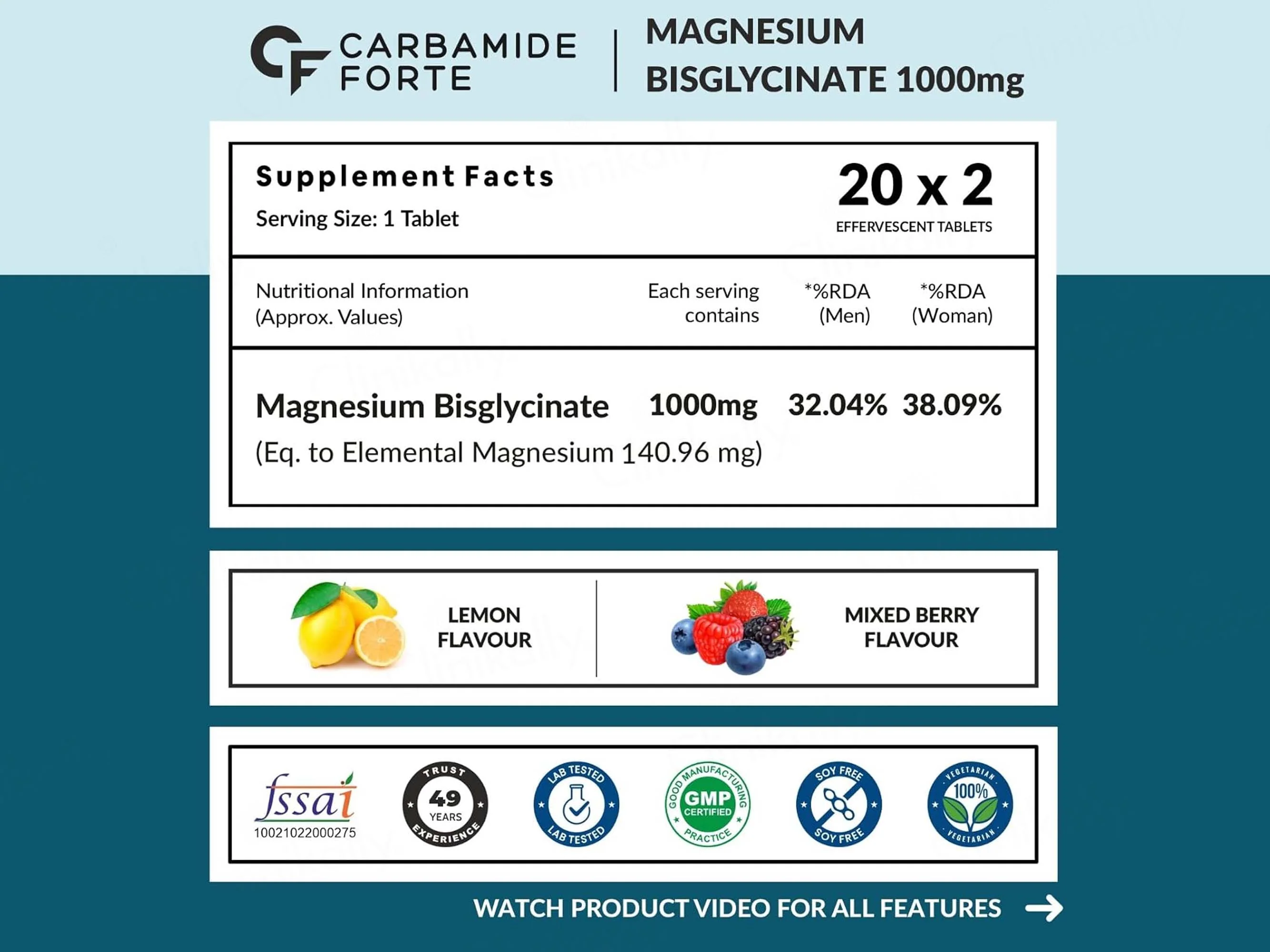 Carbamide Forte Magnesium Bisglycinate Effervescent Tablet Combo Pack - Lemon & Mixed Berry Flavour - Image 2