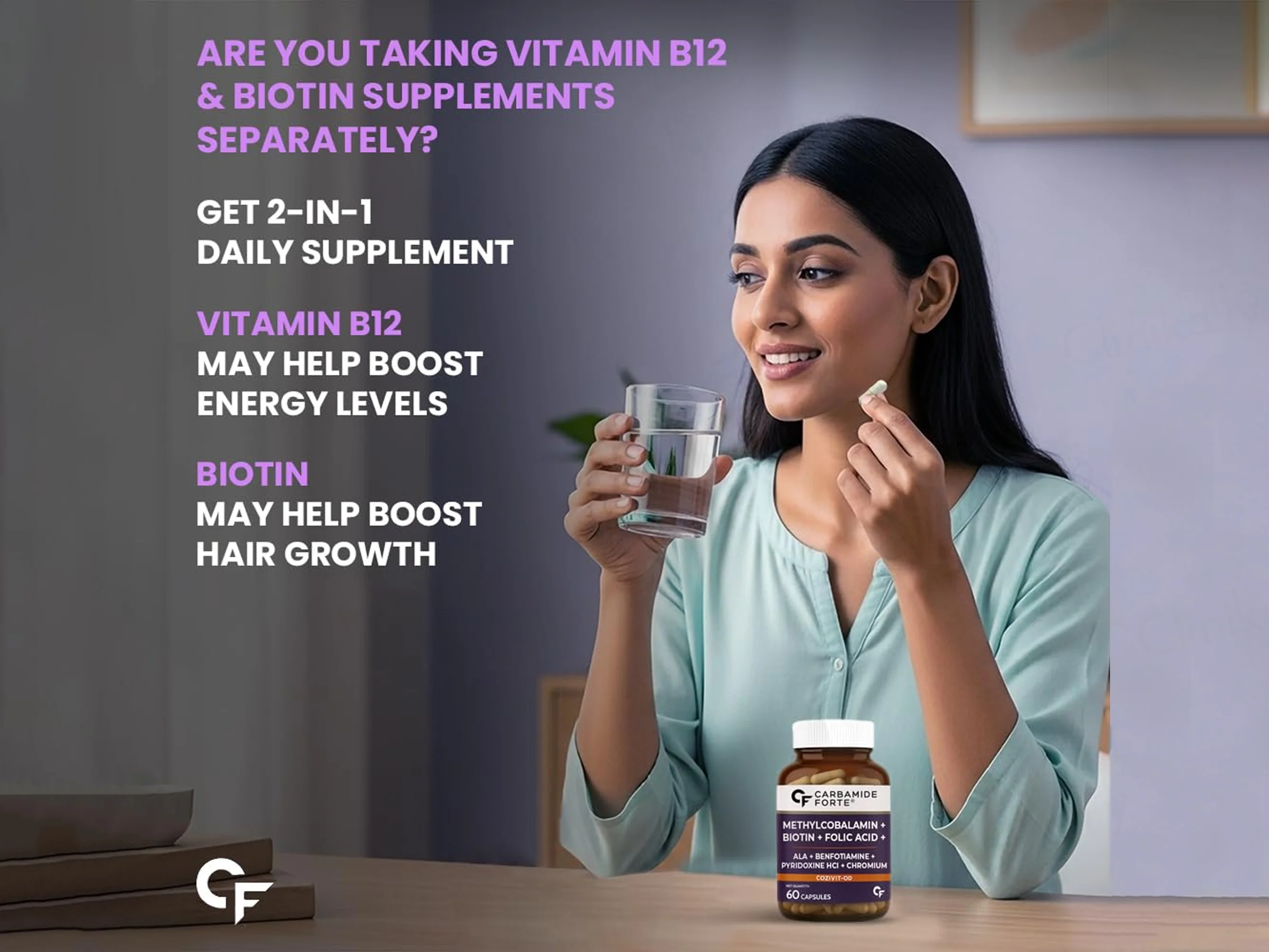 Carbamide Forte Methylcobalamin + Biotin + Alpha Lipoic Acid + Folic Acid Capsule - Image 3