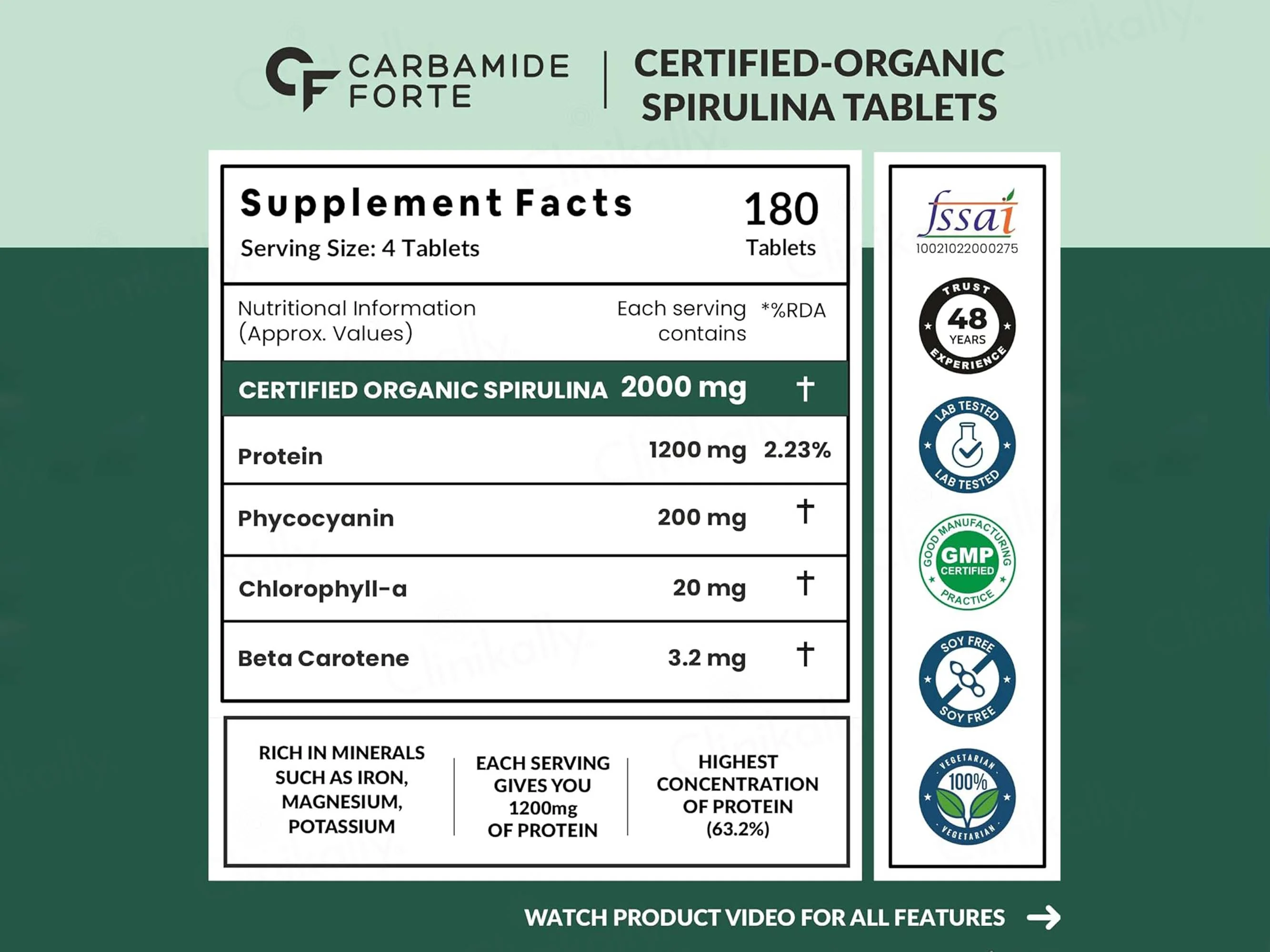 Carbamide Forte Organic Spirulina 2000mg Tablet - Image 3