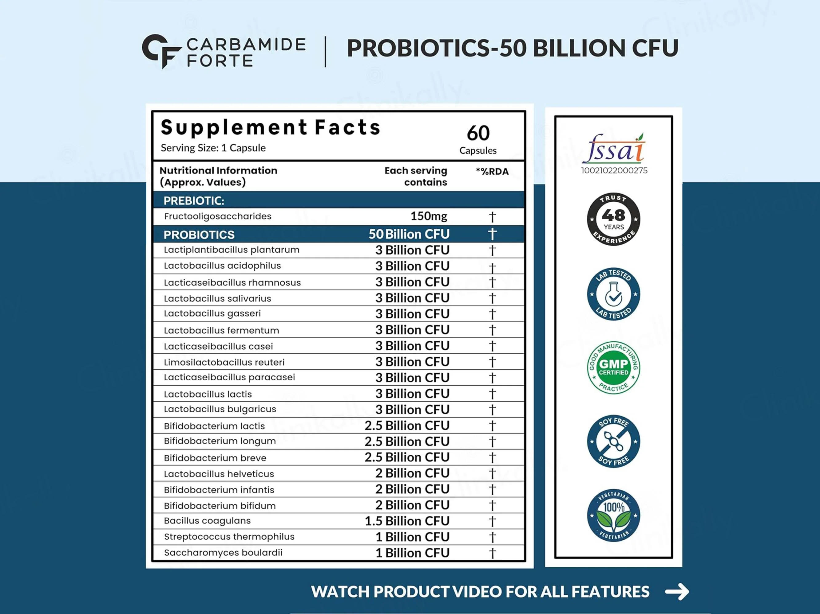 Carbamide Forte Probiotics 50 Billion CFU+ Capsule - Image 3