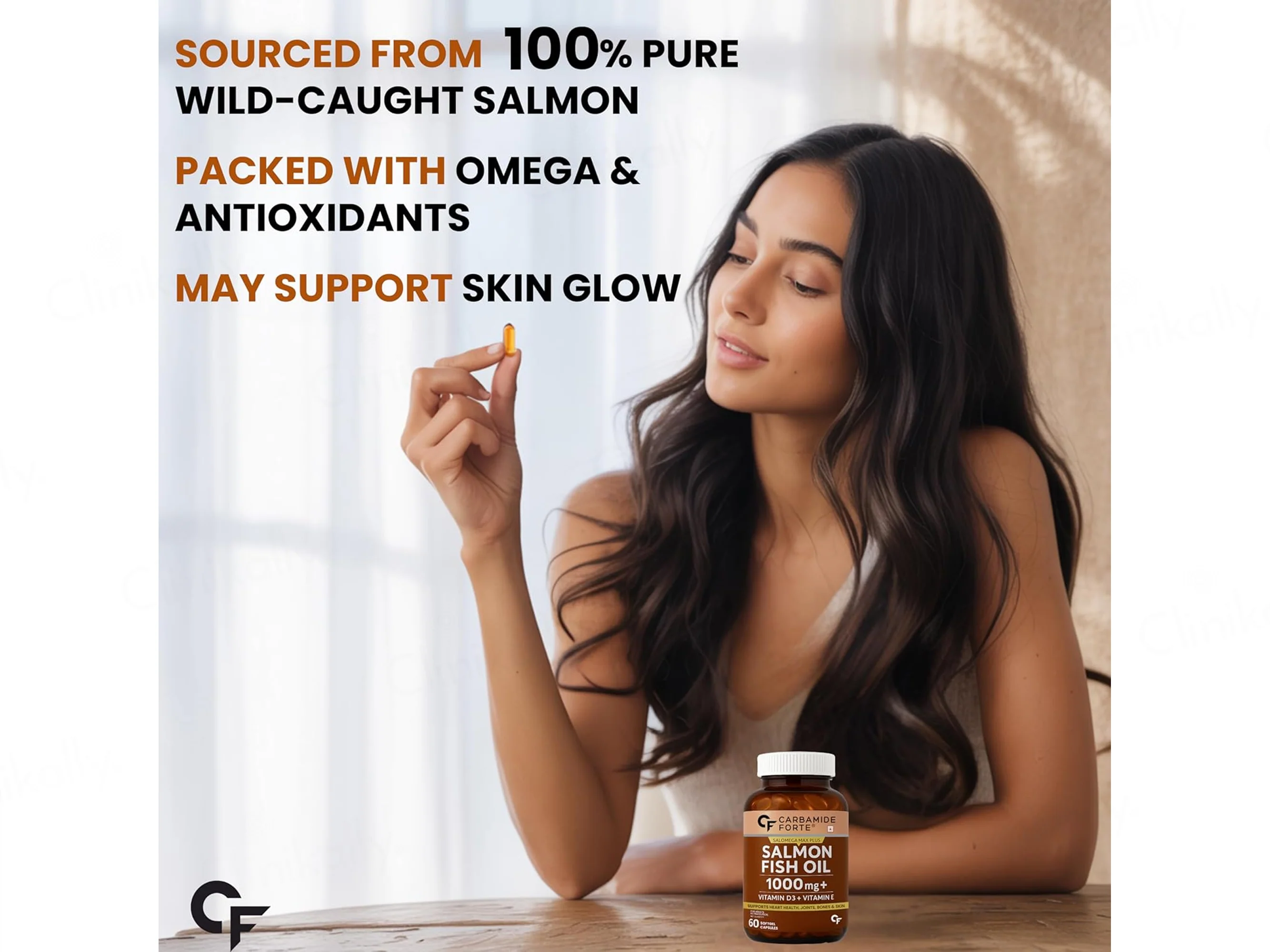 Carbamide Forte Salmon Fish Oil 1000mg With Vitamin D + Vitamin E Softgel Capsule - Image 3