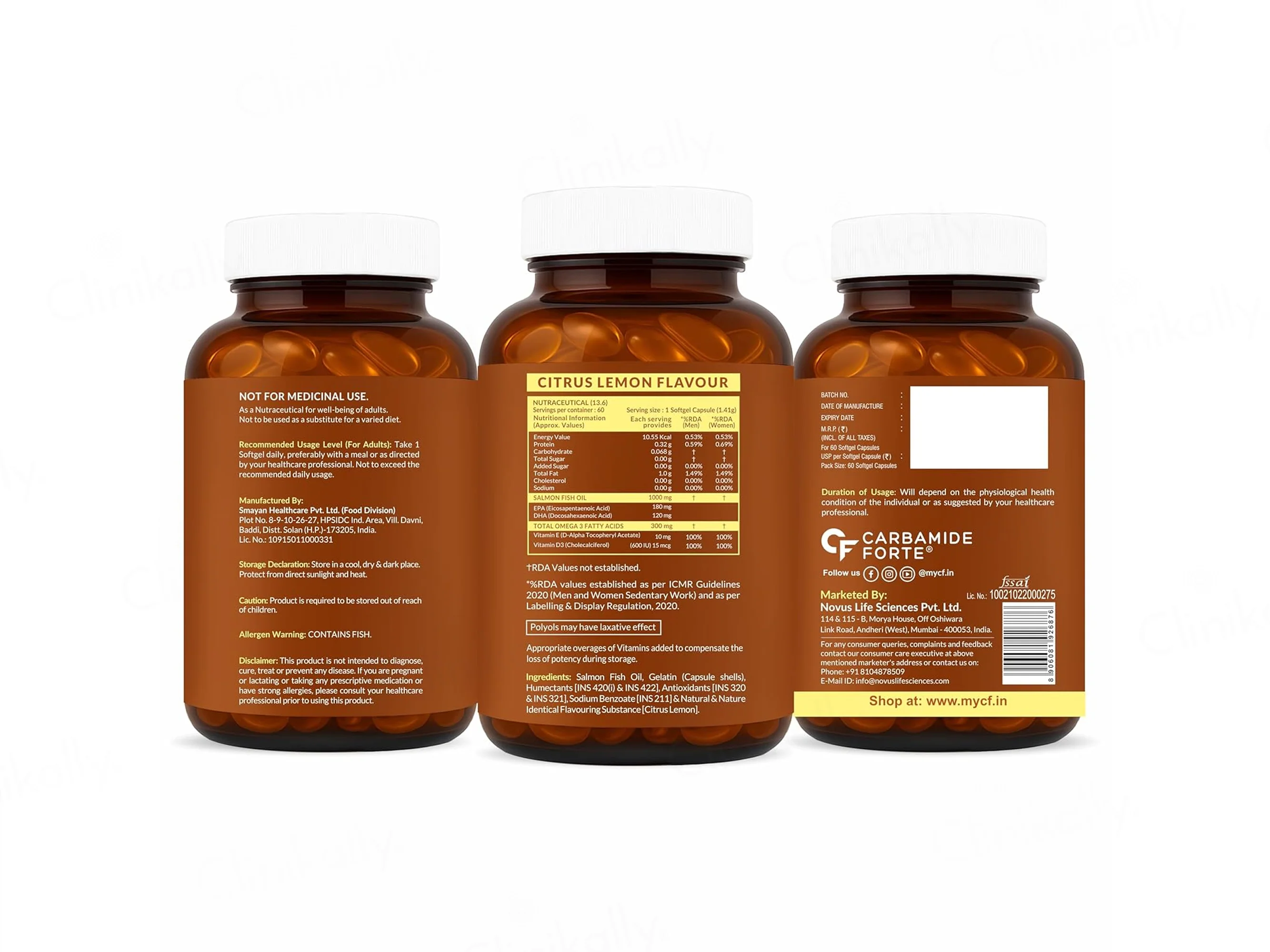 Carbamide Forte Salmon Fish Oil 1000mg With Vitamin D + Vitamin E Softgel Capsule - Image 9