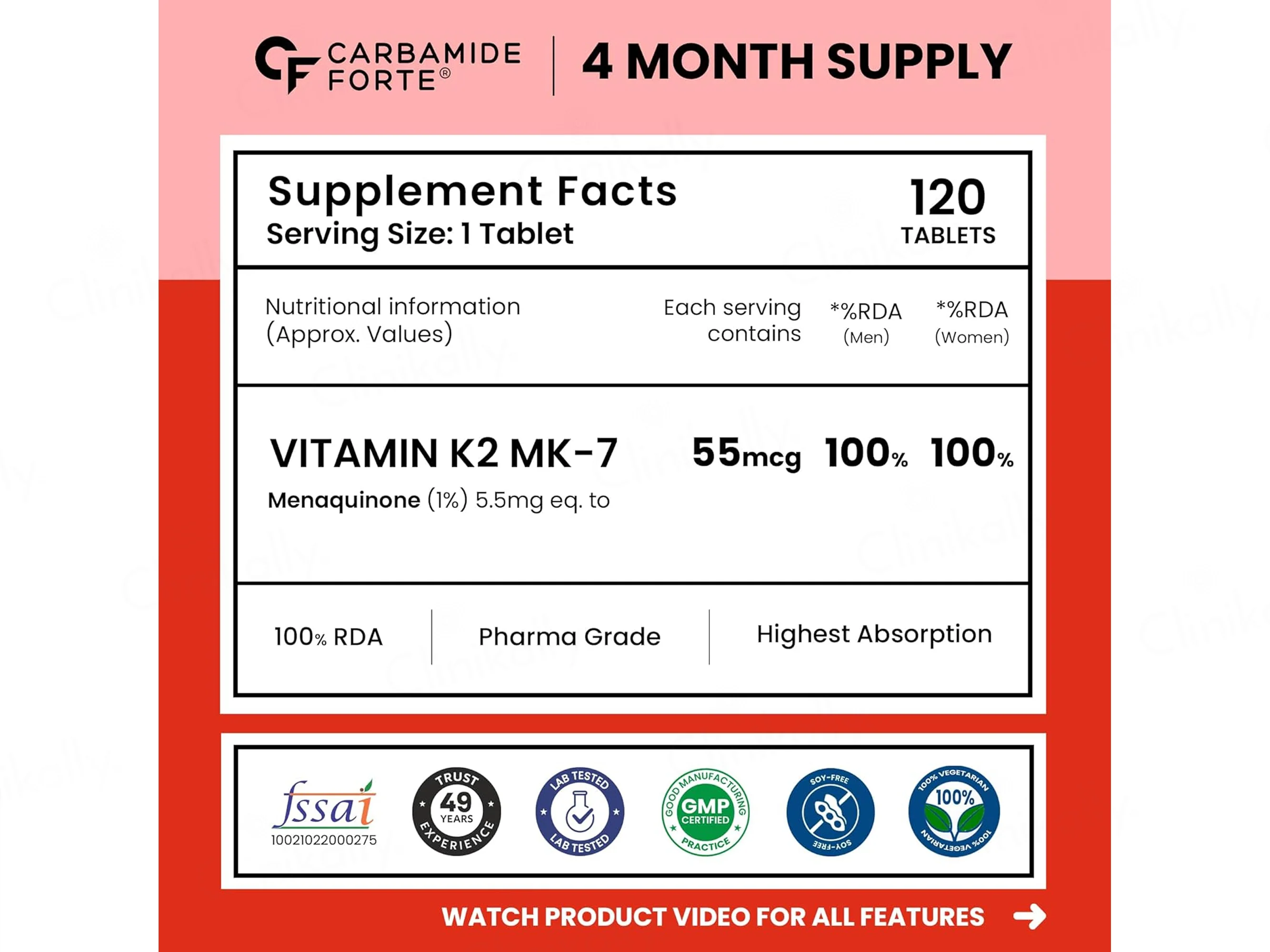 Carbamide Forte Vitamin K2 MK-7 55mcg Tablet - Image 2