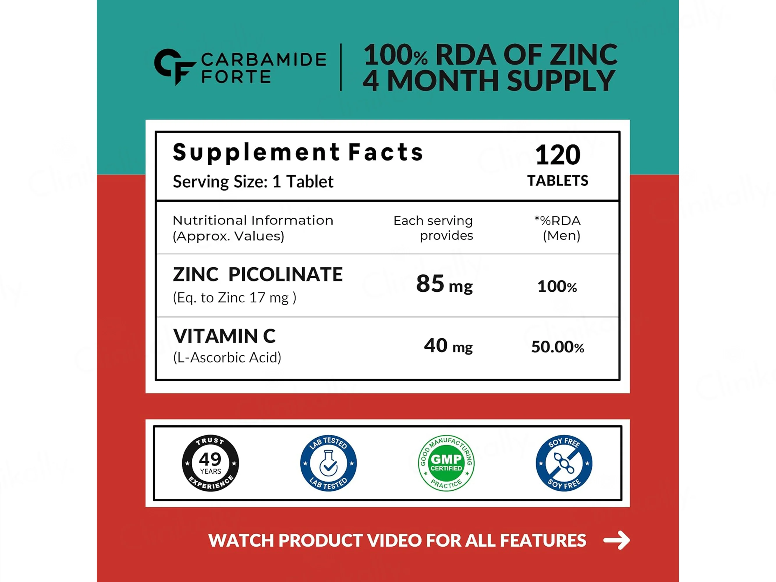 Carbamide Forte Zinc Picolinate 85mg + Vitamin C Tablet - Image 2