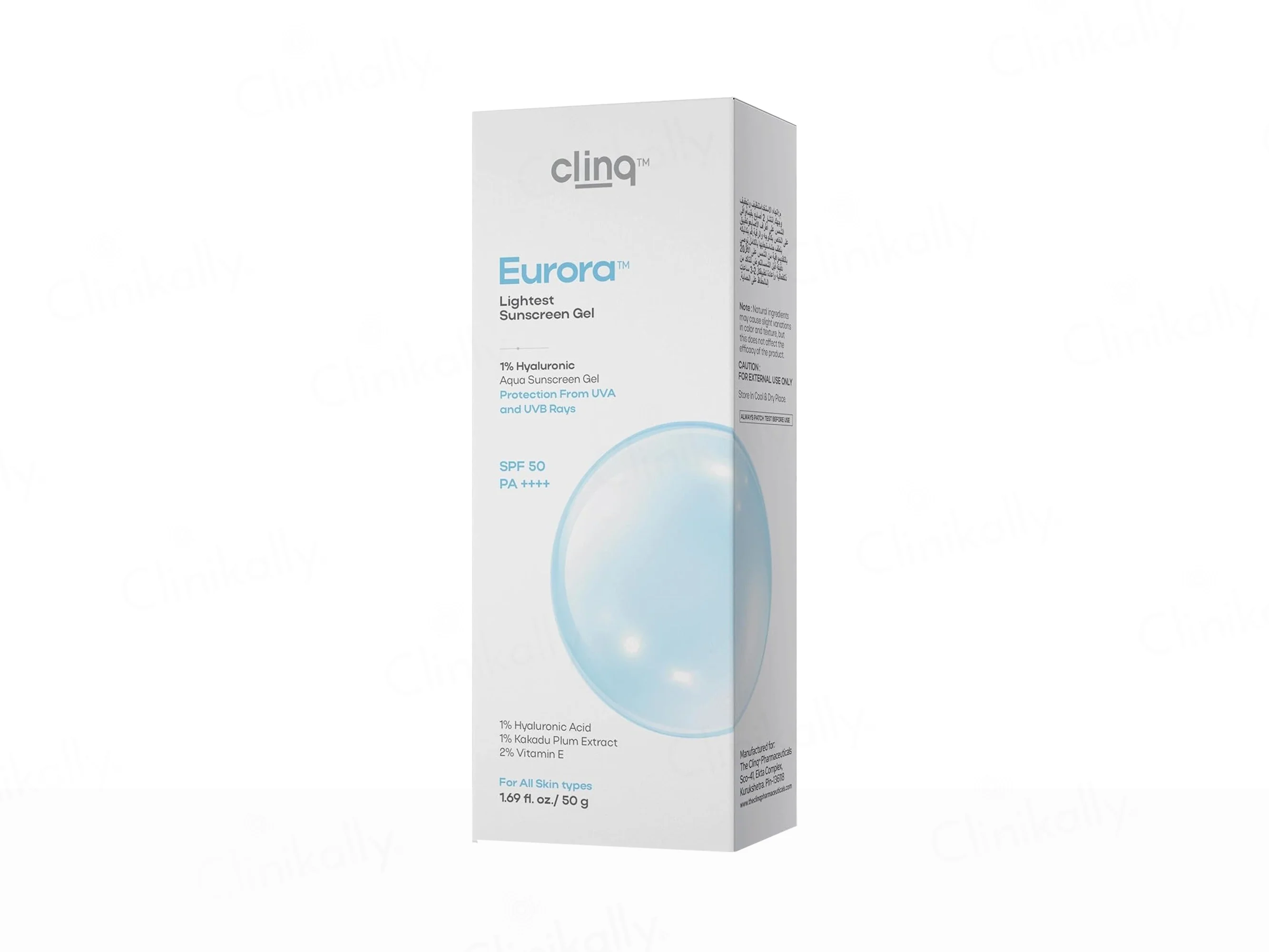 Clinq Eurora The Lightest 1% Hyaluronic Acid Aqua Sunscreen Gel SPF 50 PA++++ - Image 3