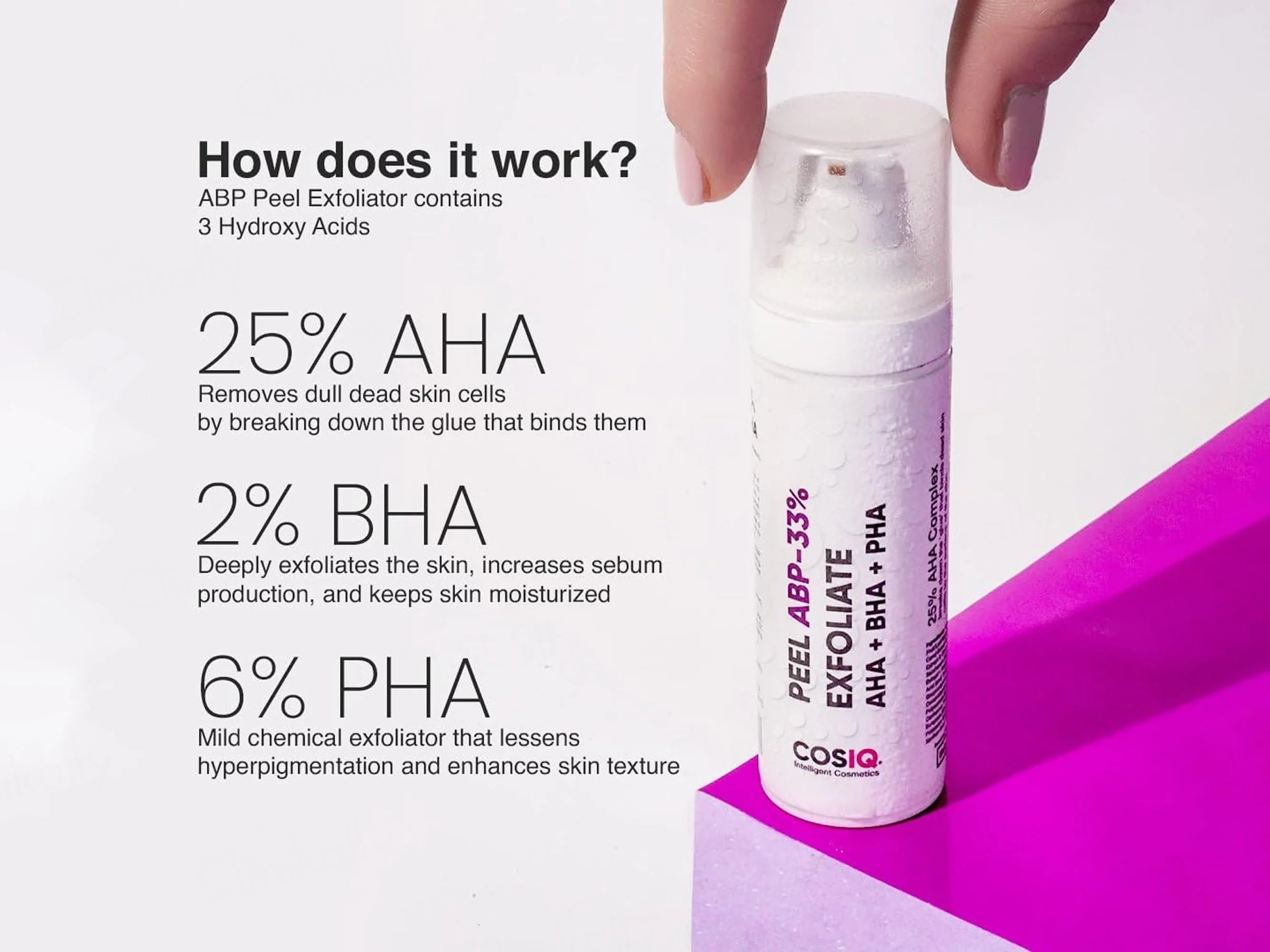 CosiQ ABP-33% AHA + BHA + PHA Strong Exfoliating Peeling Solution - Image 3