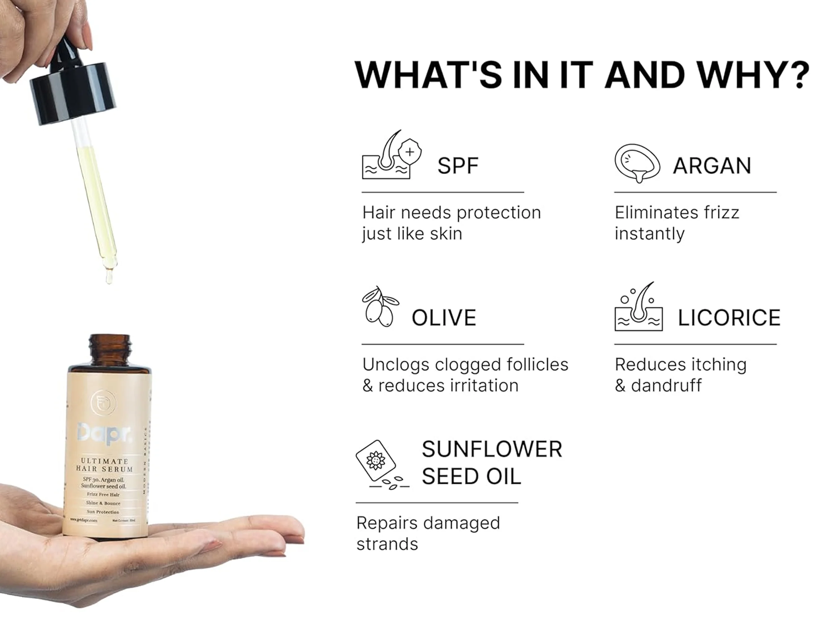 Dapr. Argan Oil & Sunflower Seed Oil Ultimate Hair Serum SPF 30 - Image 4