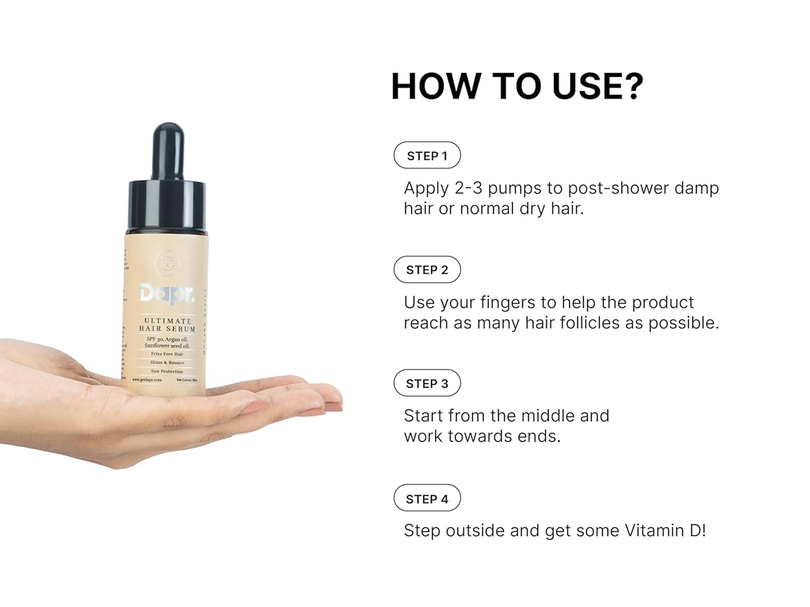 Dapr. Argan Oil & Sunflower Seed Oil Ultimate Hair Serum SPF 30 - Image 5