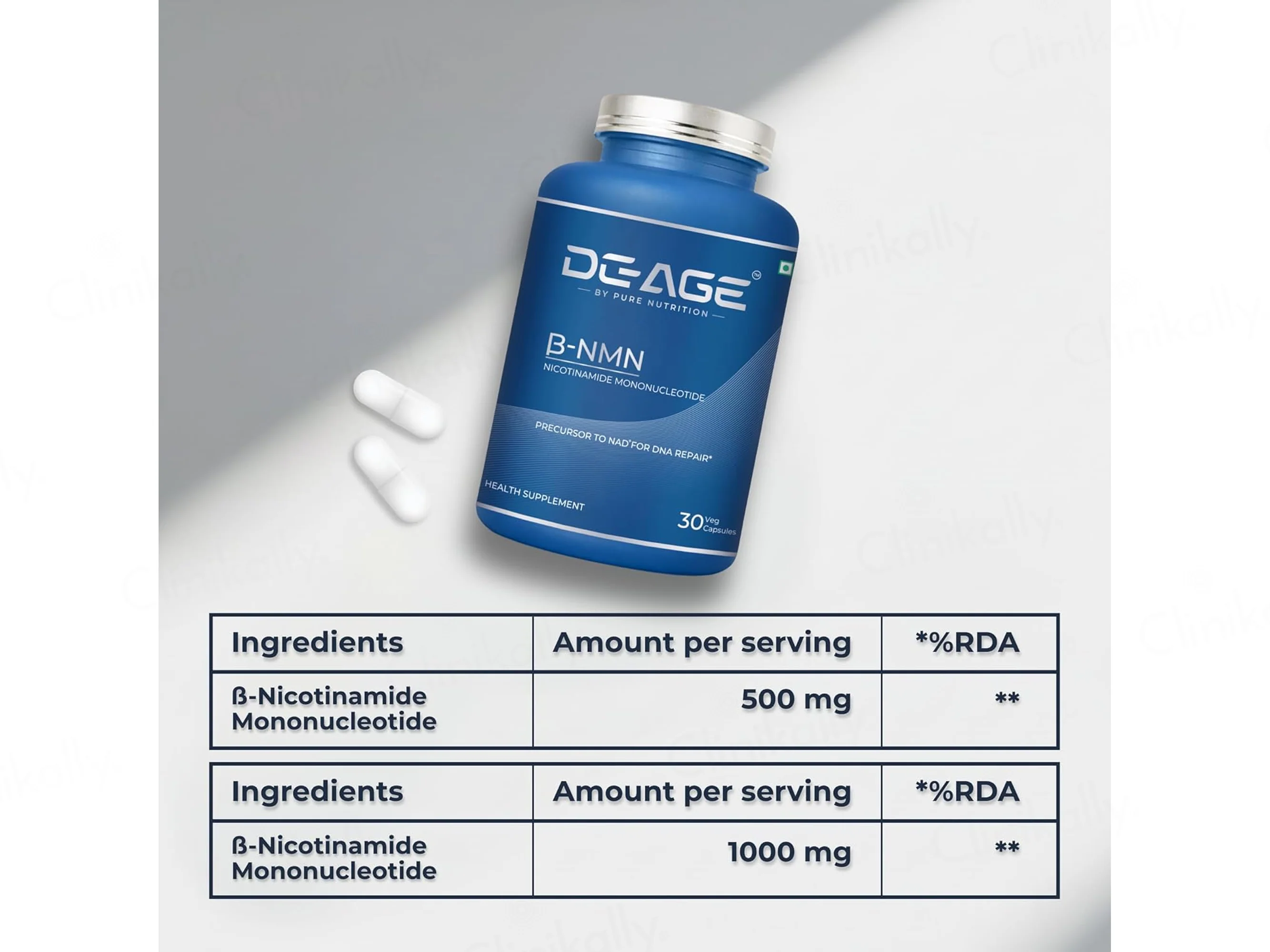 DeAge B-NMN 500mg Health Supplement Veg Capsule - Image 3