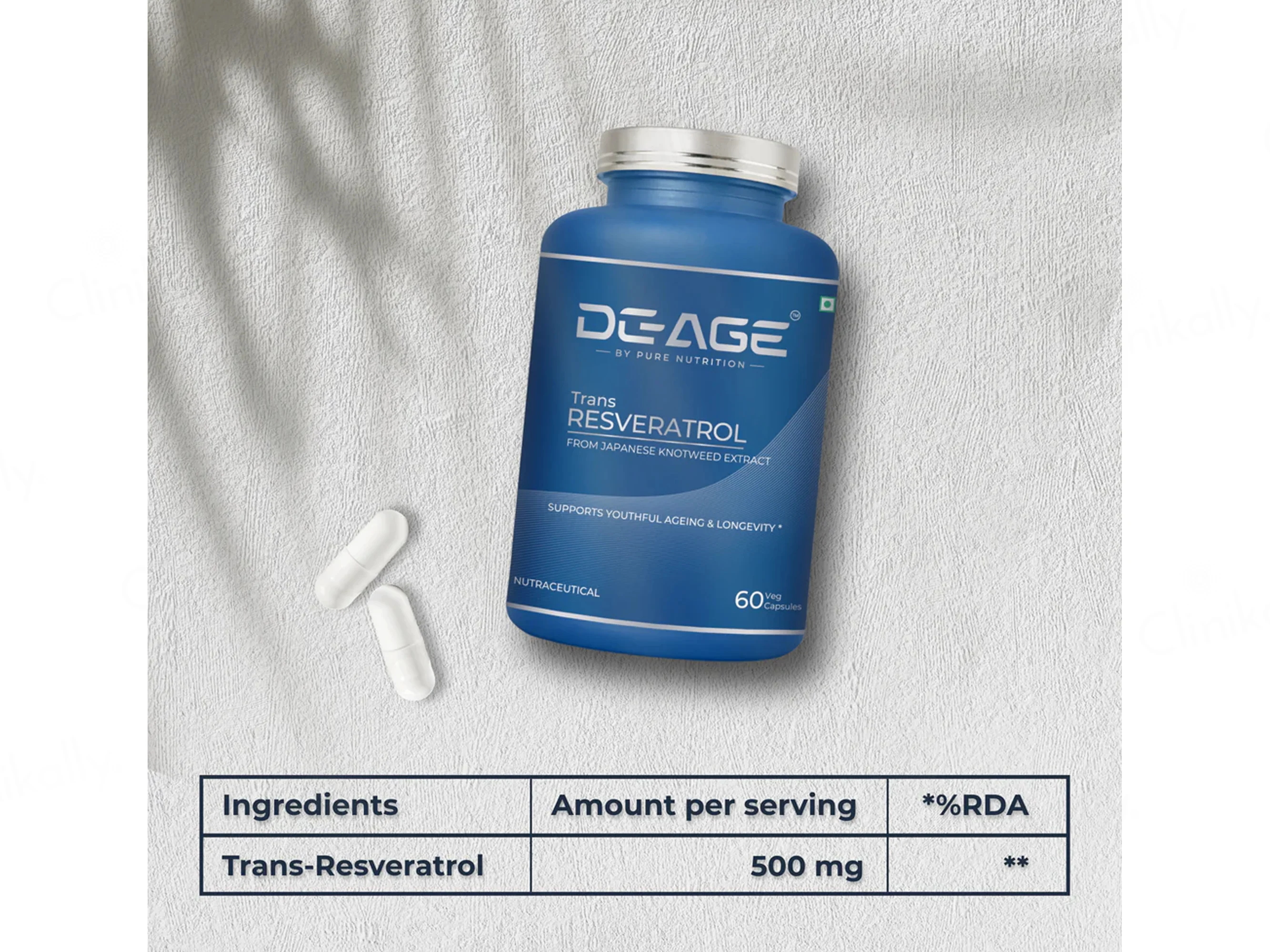DeAge Trans Resveratrol Anti-Ageing Veg Capsule - Image 3