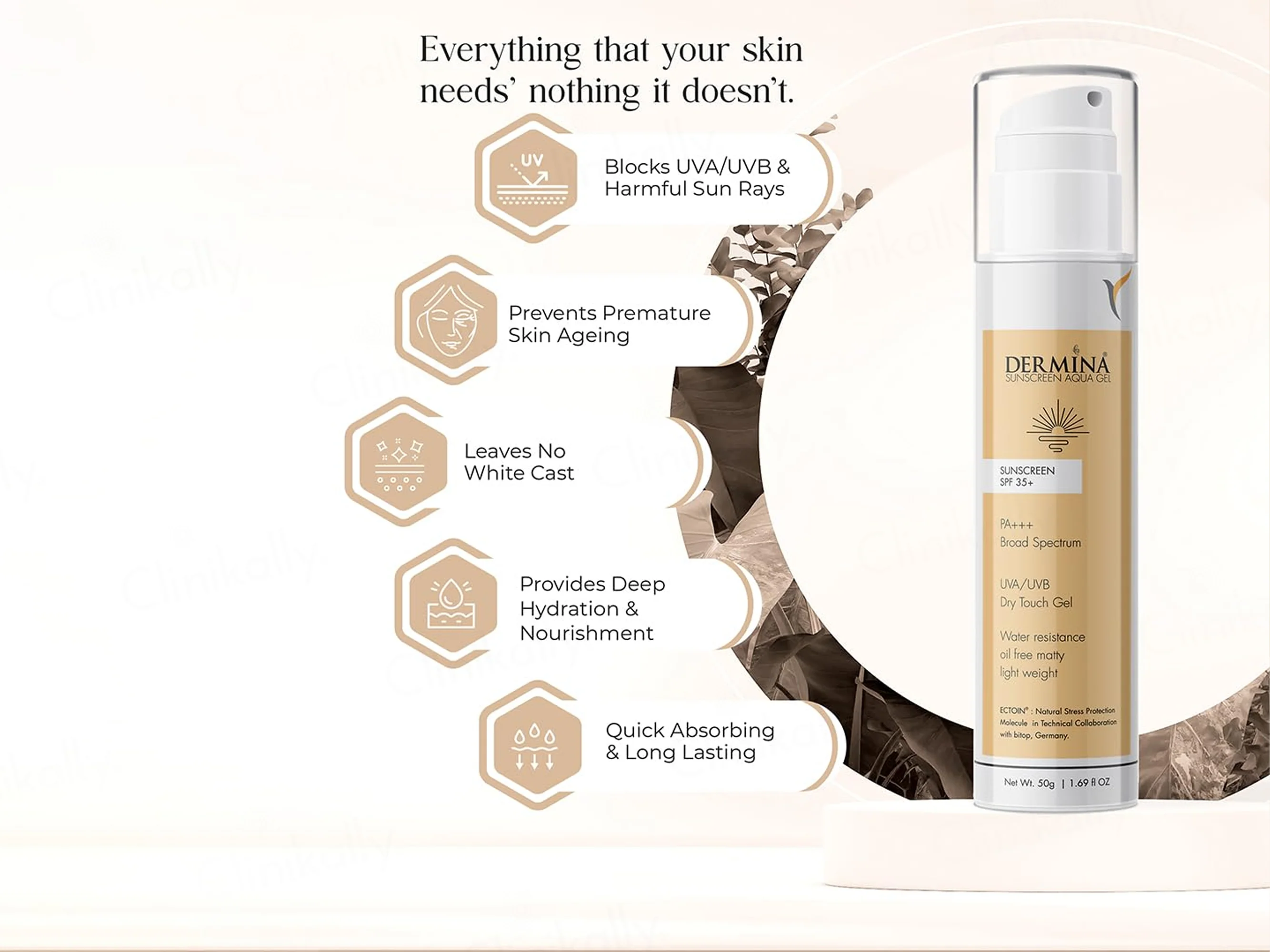 Dermina Aqua Dry Touch Gel Sunscreen SPF 35+ PA+++ - Image 6