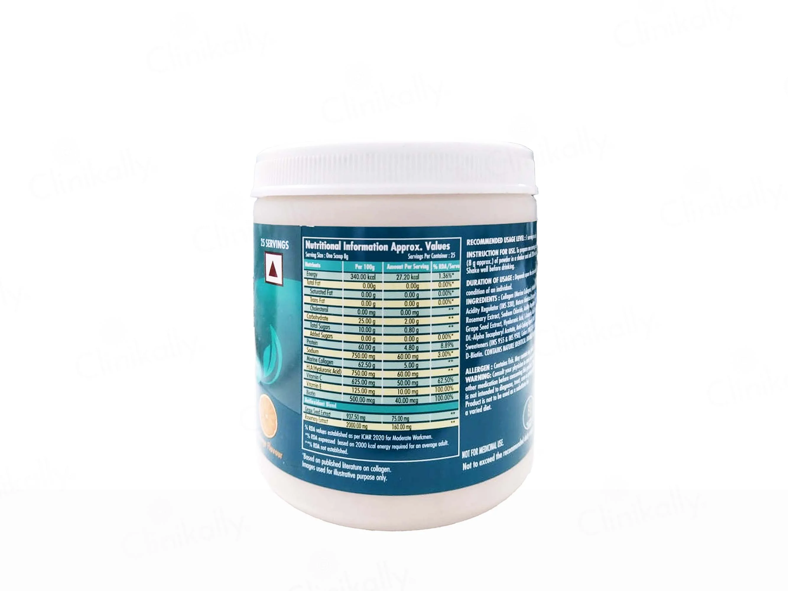 Dermina Hydrolyzed Marine Collagen Peptides Nutraceutical Powder For Adults - Orange Flavour - Image 2