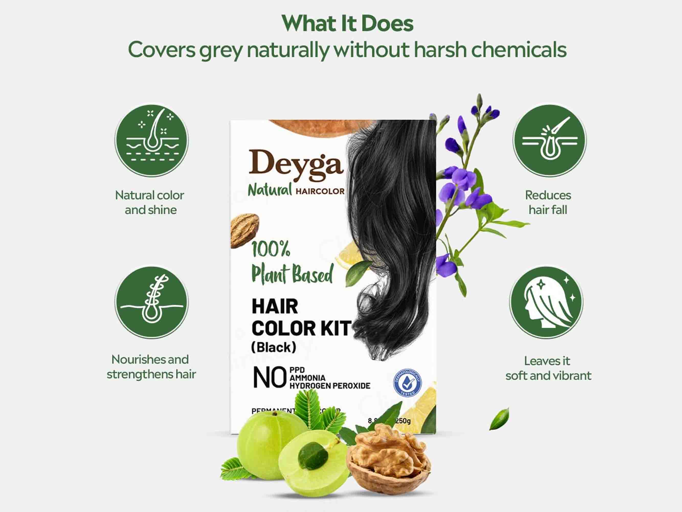 Deyga 100% Plant Based Hair Colour Kit - Black - Image 3