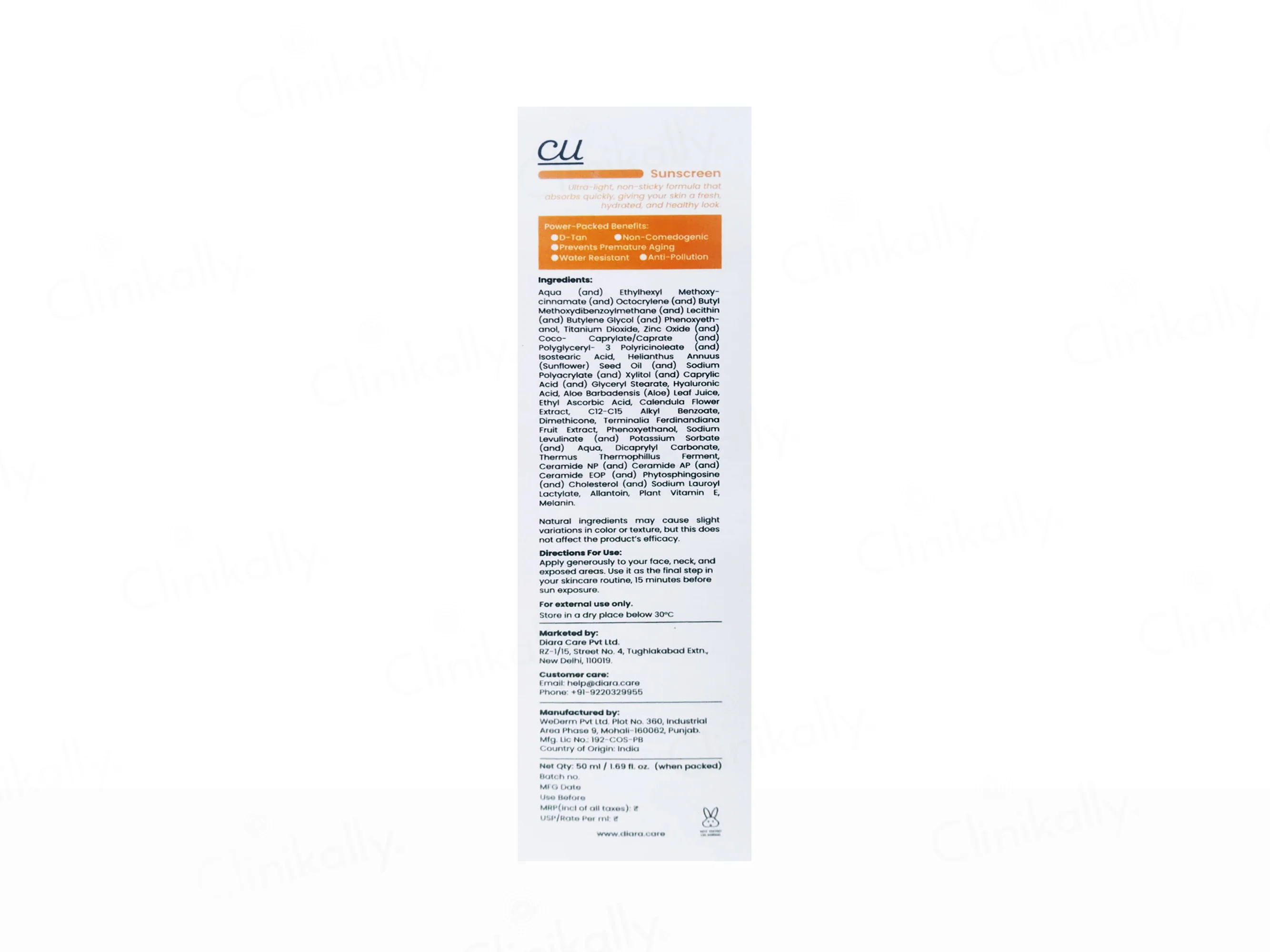 Diara CU Aqua Anti-Tan Ultra-Light Sunscreen SPF 50 PA++++ - Image 3