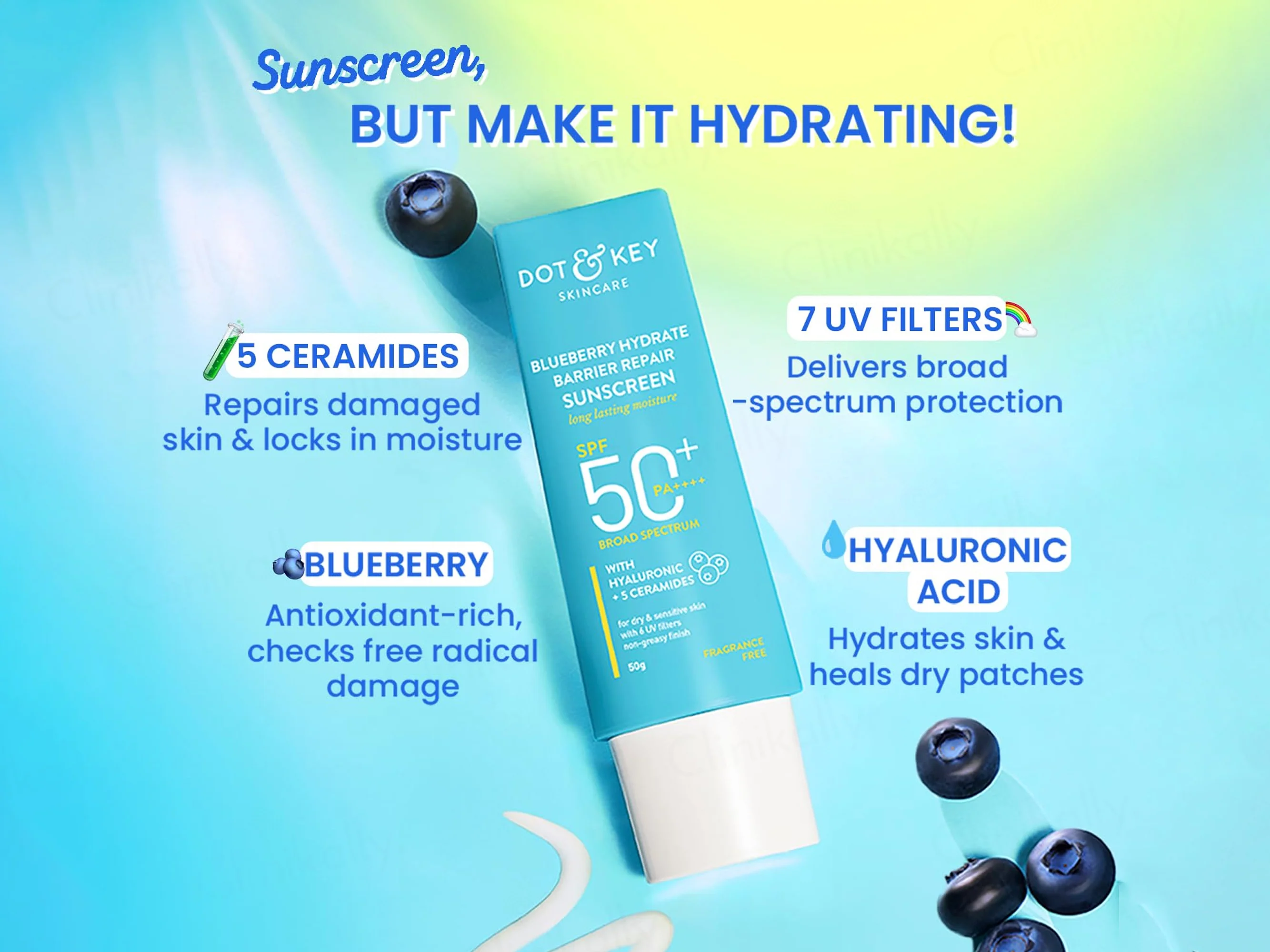 Dot & Key Blueberry Hydrate Barrier Repair Long Lasting Moisture Sunscreen SPF 50+ PA++++ - Image 2