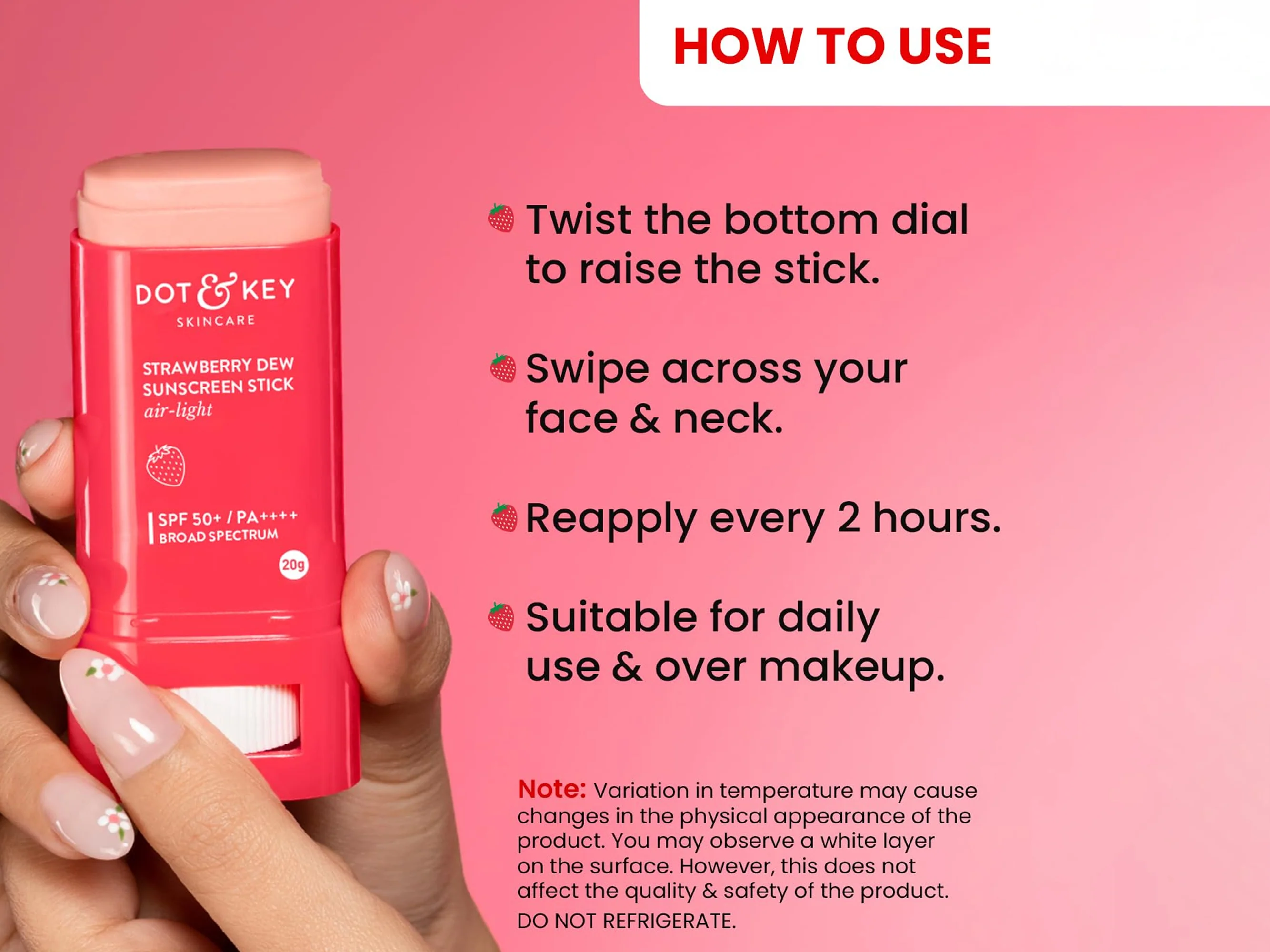 Dot & Key Strawberry Dew Air-Light Sunscreen Stick SPF 50+ PA++++ - Image 4
