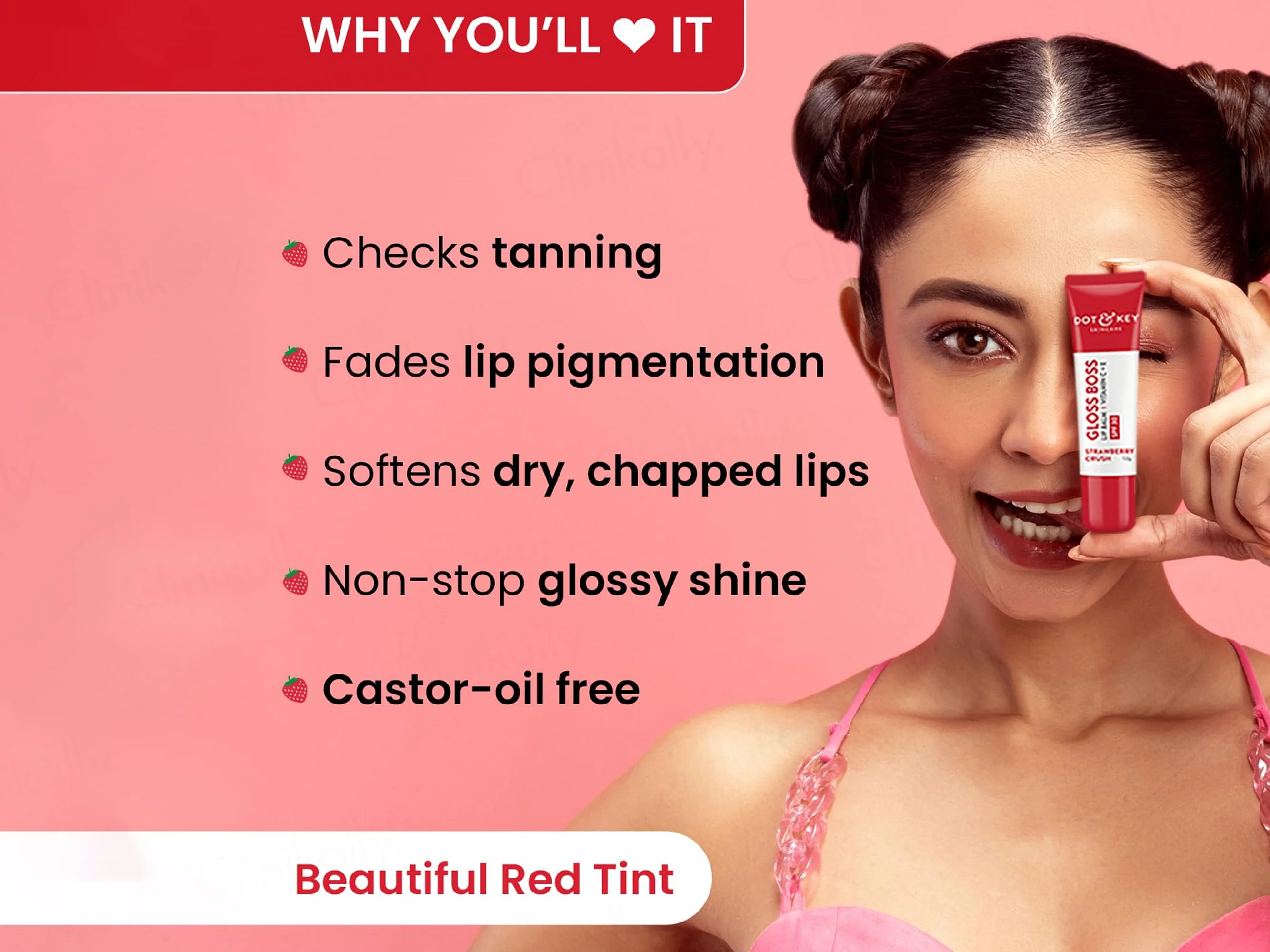 Dot & Key Vitamin C + E Gloss Boss Tinted Lip Balm SPF 50 (Strawberry Crush) - Image 3